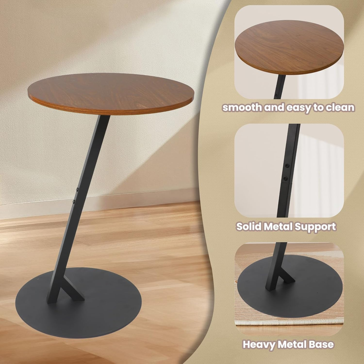 C Shaped Side Table for Couch & Bedside, Small round Sofa Table for Coffee, Snacks, Tablet PC, End Table for Living Room, Bedroom, Small Spaces image number 6