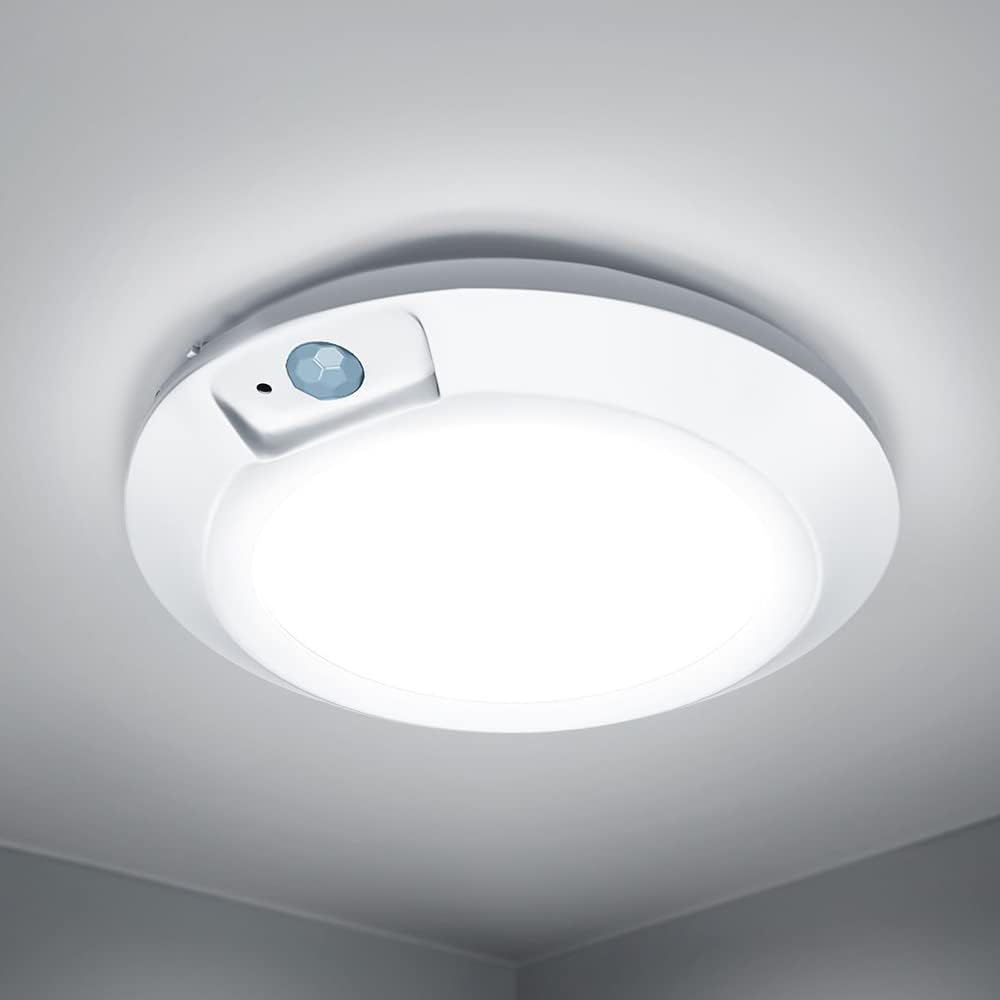 RAWNICE Motion Sensor Ceiling Light,Battery Operated Sensor Light Indoor,6.5'' Wireless LED Lights for Shed Loft Porch Toilet Garage Stair Hallway Cupboard Warm Light 210LM