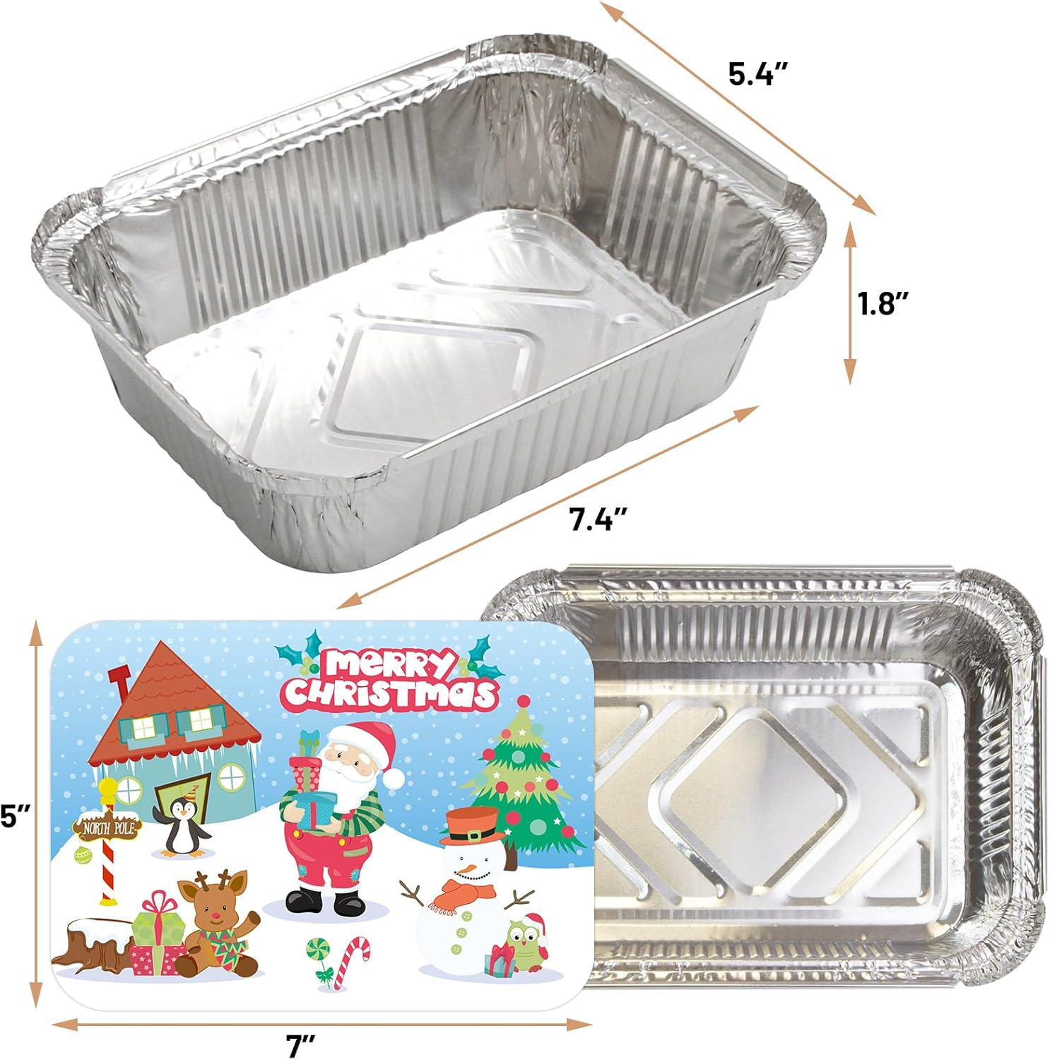 Christmas Leftover Containers with Lids 36 Pcs Santa Christmas Aluminum Food Containers with Lids Disposable Watercolor Goodie Sacks Containers Winter Holiday Party Supply image number 4