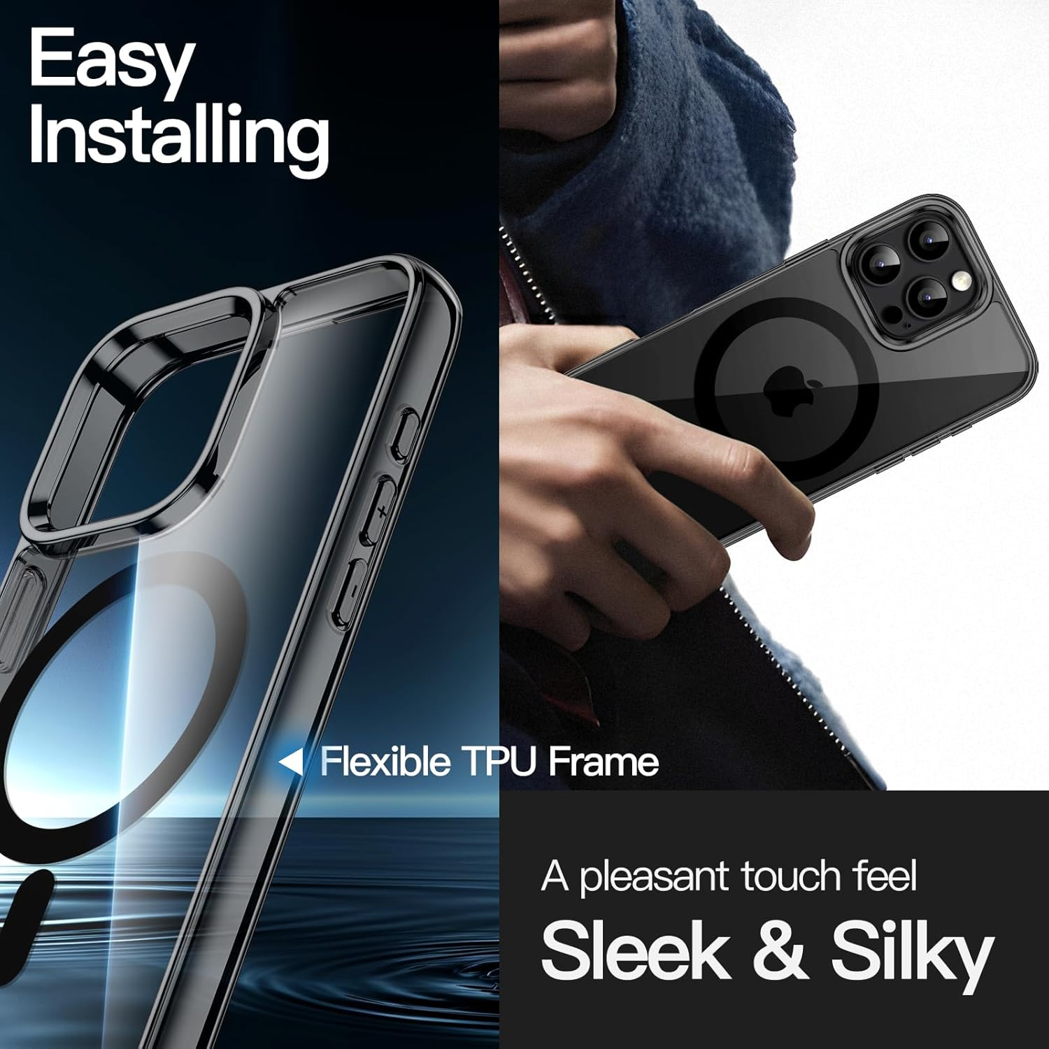 Jetech Magnetic Case for Iphone 16 Pro 6.3-Inch Compatible with Magsafe, Shockproof Phone Bumper Cover, Anti-Scratch Clear Back (Black)