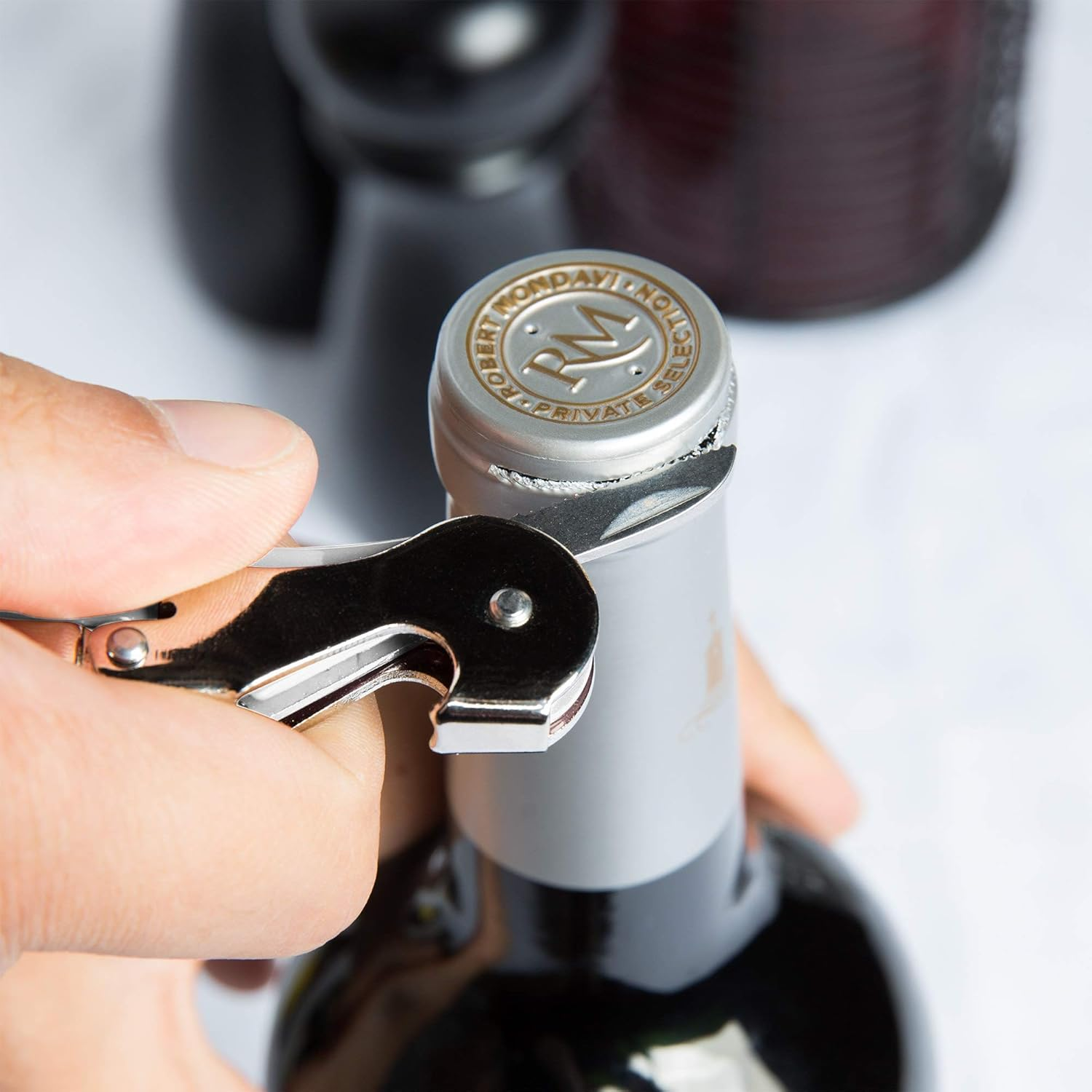 Pulltap'S Double-Hinged Waiters Corkscrew, Wine Opener and Foil Cutter, Beer Bottle Opener, White image number 3