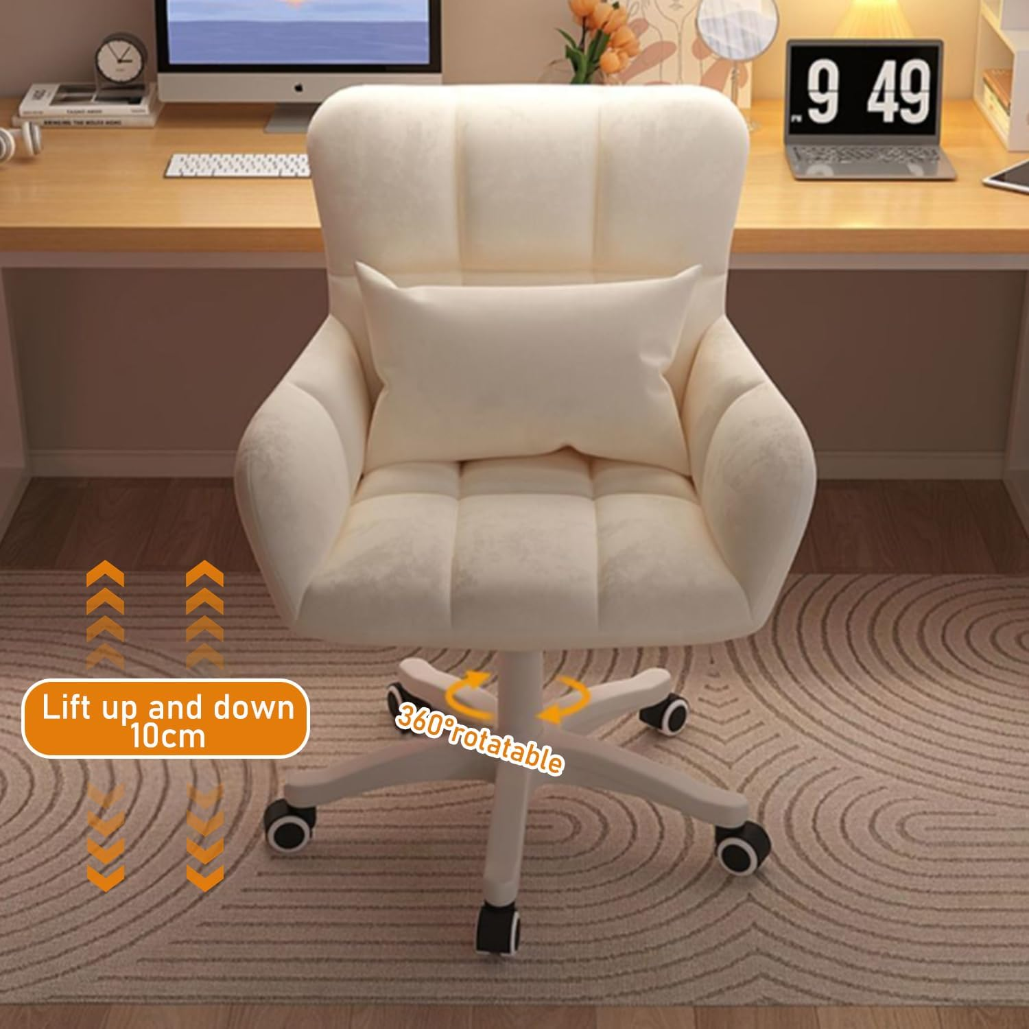 Uandhome Home Office Chair with Wheels,360&deg;Swivel Vanity Chair with Lumbar Pillow, Height Adjustable Computer Task Chair for Home Office, Modern Chair image number 1