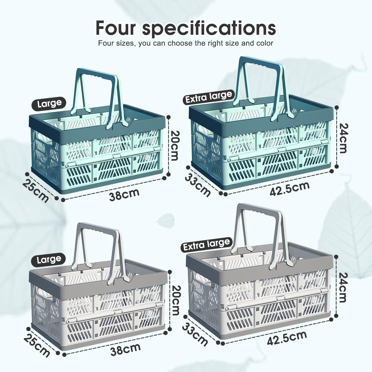 Portable Storage Crate, Plastic Storage Baskets for Organizing, 20L Collapsible Shopping Basket, Foldable Picnic Basket with Handles, Stackable Car Milk Dairy Container (Blue, Large) image number 6