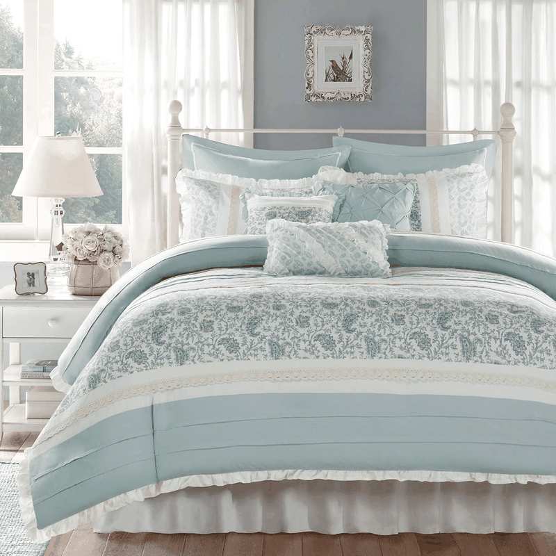 Madison Park MP12-389 Dawn 9 Piece Cotton Percale Duvet Cover Set, Blue image number 3