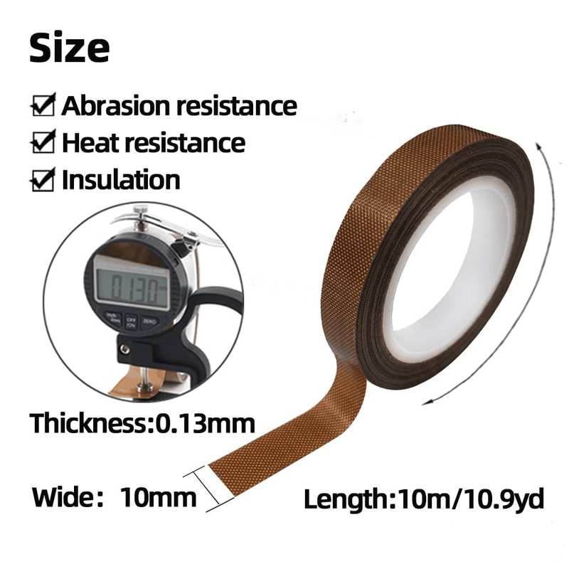 Skycabin 10Mmx10M PTFE Fabric Tape Cotated Fiberglass Teflon Tape Adhesive Teflon Tapes Heat Resistant to 300℃ for Vacuum Sealers,Hand Impulse Sealers Fits Foodsaver, Seal a Meal, Weston, Cabella image number 3