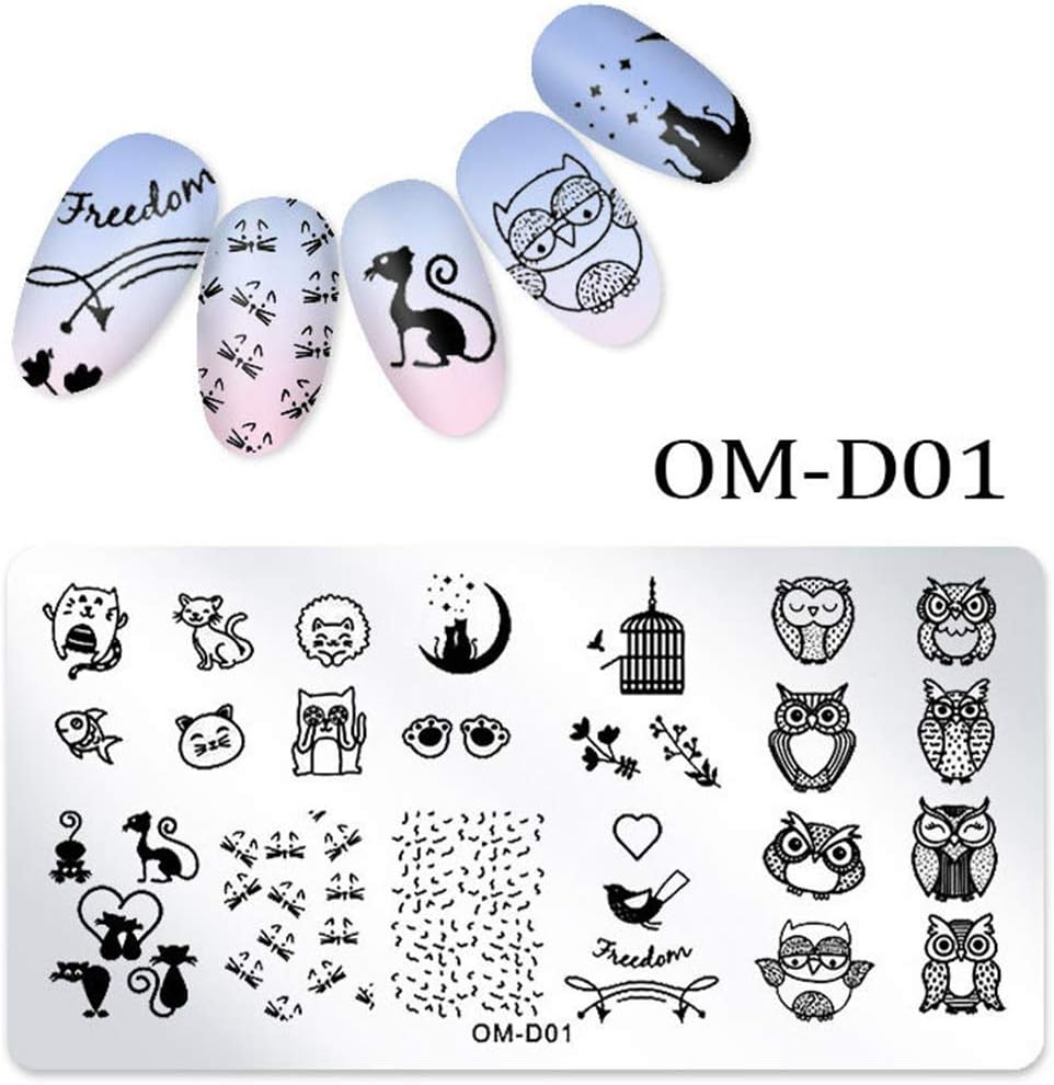 WOKOTO 5Pcs Nail Art Plates Stamping Set Fruit Animal Cat Panda Mandala Image Design Plates Stamping Nail Art Kit
