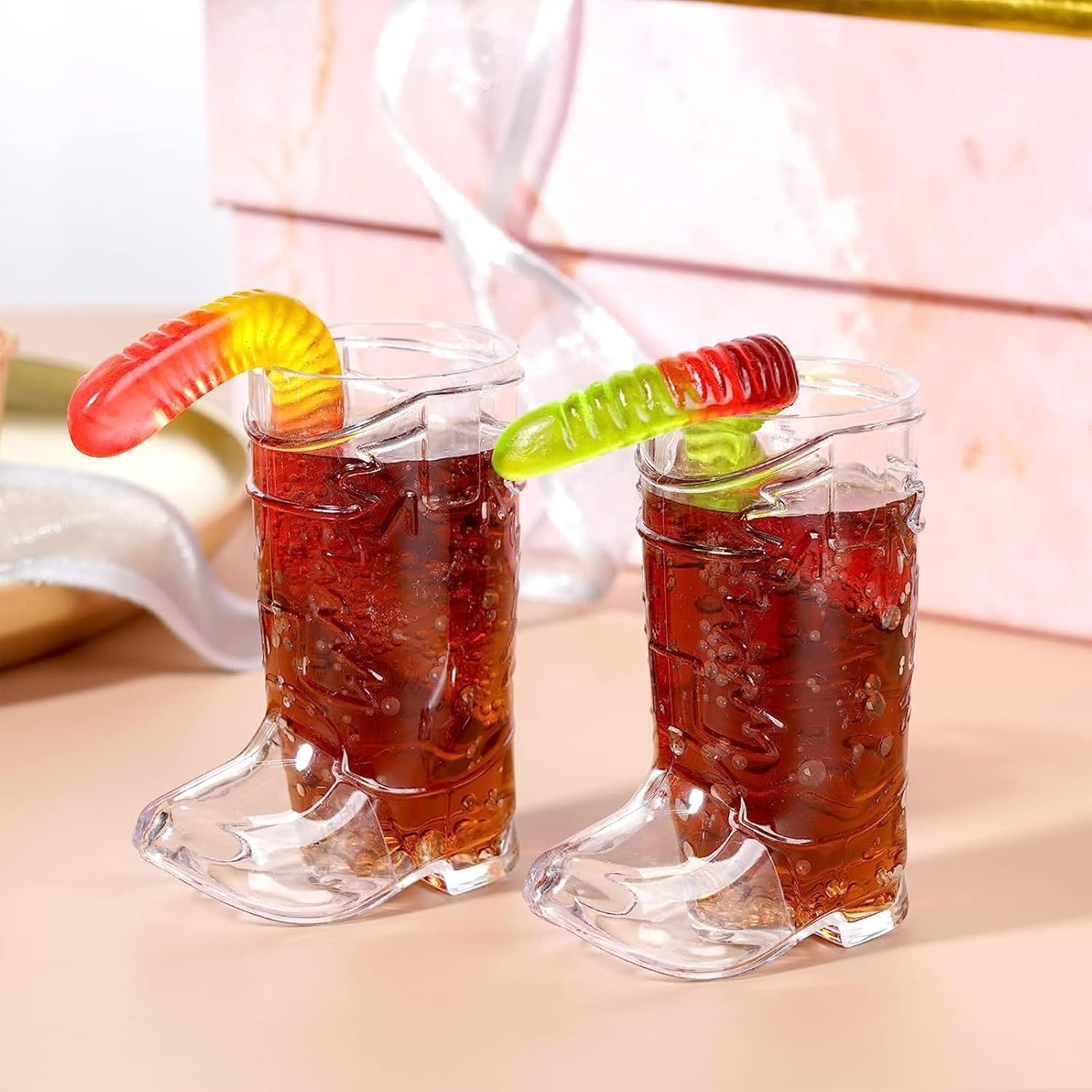 Cowboy Boot Shot Glasses Set of 12 Mini 1 Ounce Reusable Plastic Boot Cups with 12 Mini Hats Western Theme Party Supplies for Adults Cowboy Decorations Bachelorette Birthday Gift image number 1