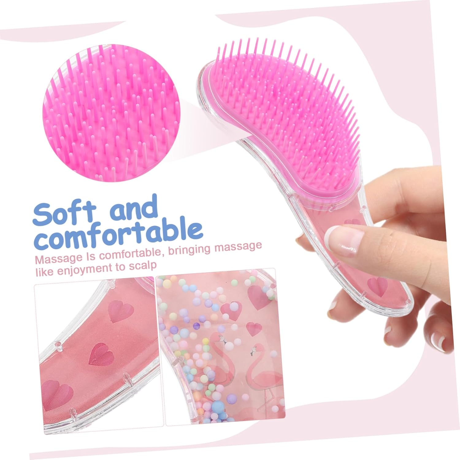 Anneome Cartoon Portable Soft Ruler Comb No Tangling Wet Dry Hair Brush for Little Girls Teens Travel-Friendly Hair Detangler Cute Decorative Design image number 5