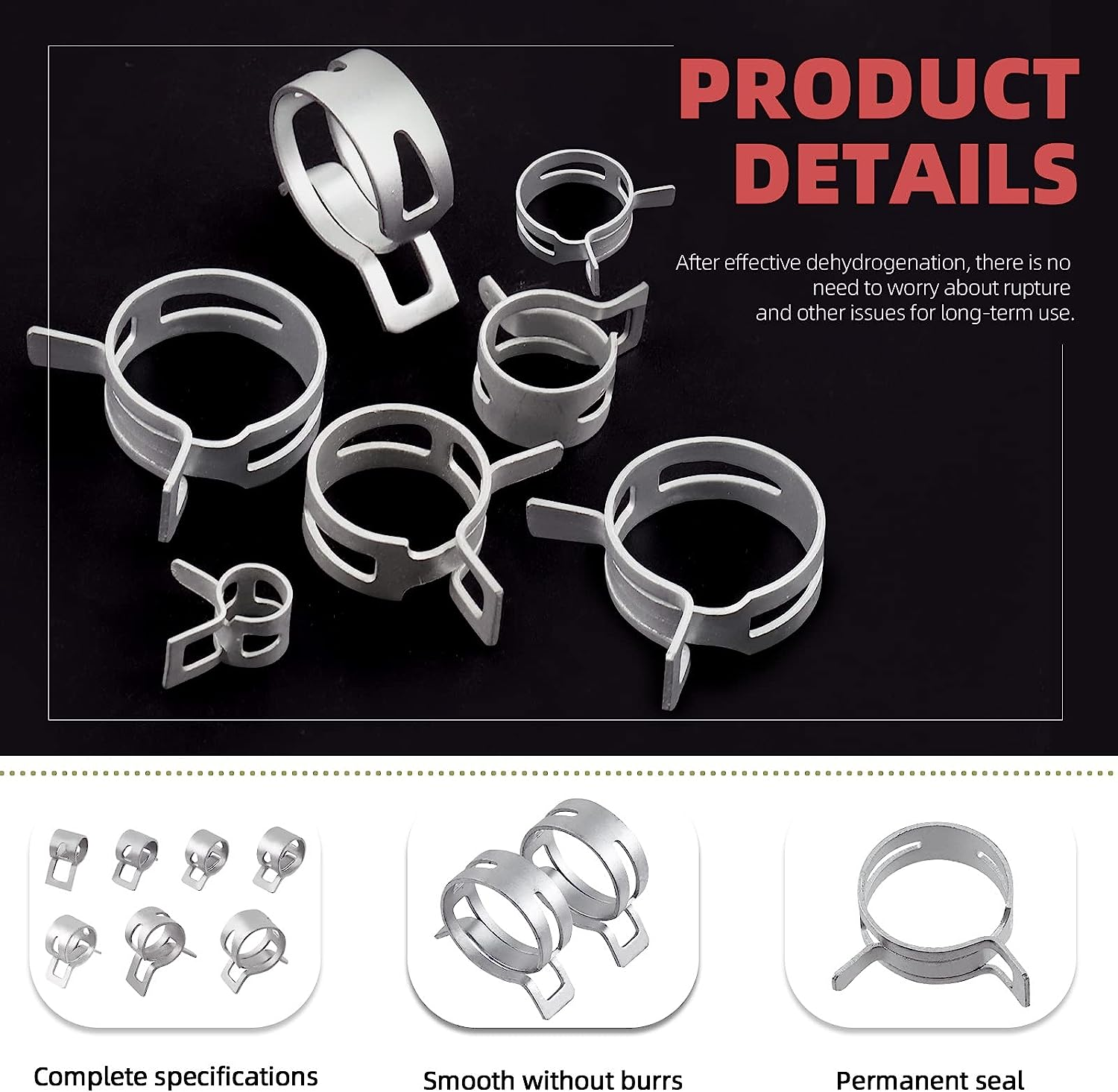 Hilitchi 121Pcs 12 Sizes Spring Band Hose Clamp Kit, 7MM-22MM Low Pressure Air Clip Clamp with Hose Clip Pliers, Fuel Line Hose Clips Silicone Vacuum Hose Clamp Fastener image number 1