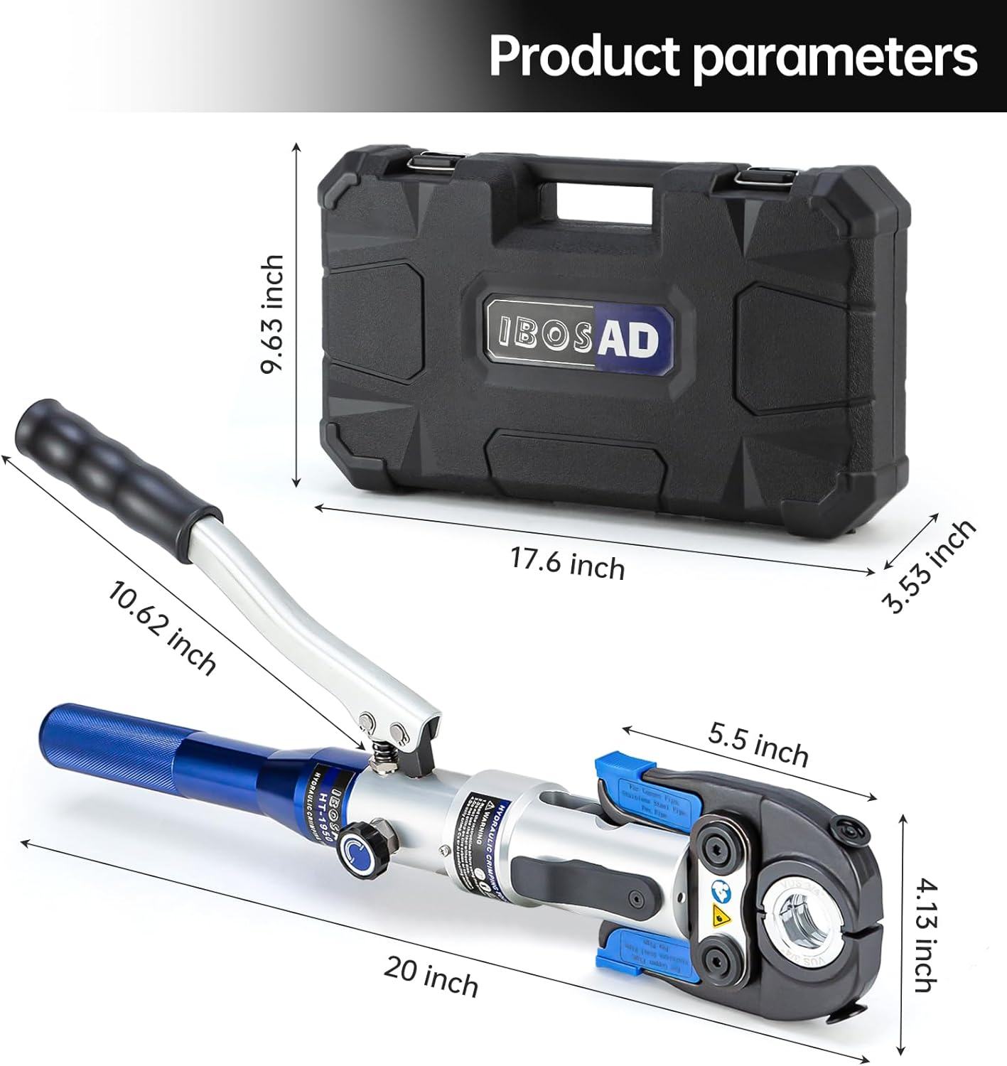 IBOSAD Copper Tube Fittings Hydraulic Pipe Crimping Tool with 1/2 Inch,3/4 Inch and 1 Inch Jaw Copper Pipe Press Crimpers Pressing Pliers,Suit for Narrow Space and Tee Fitting，Hydraulic Drive image number 2