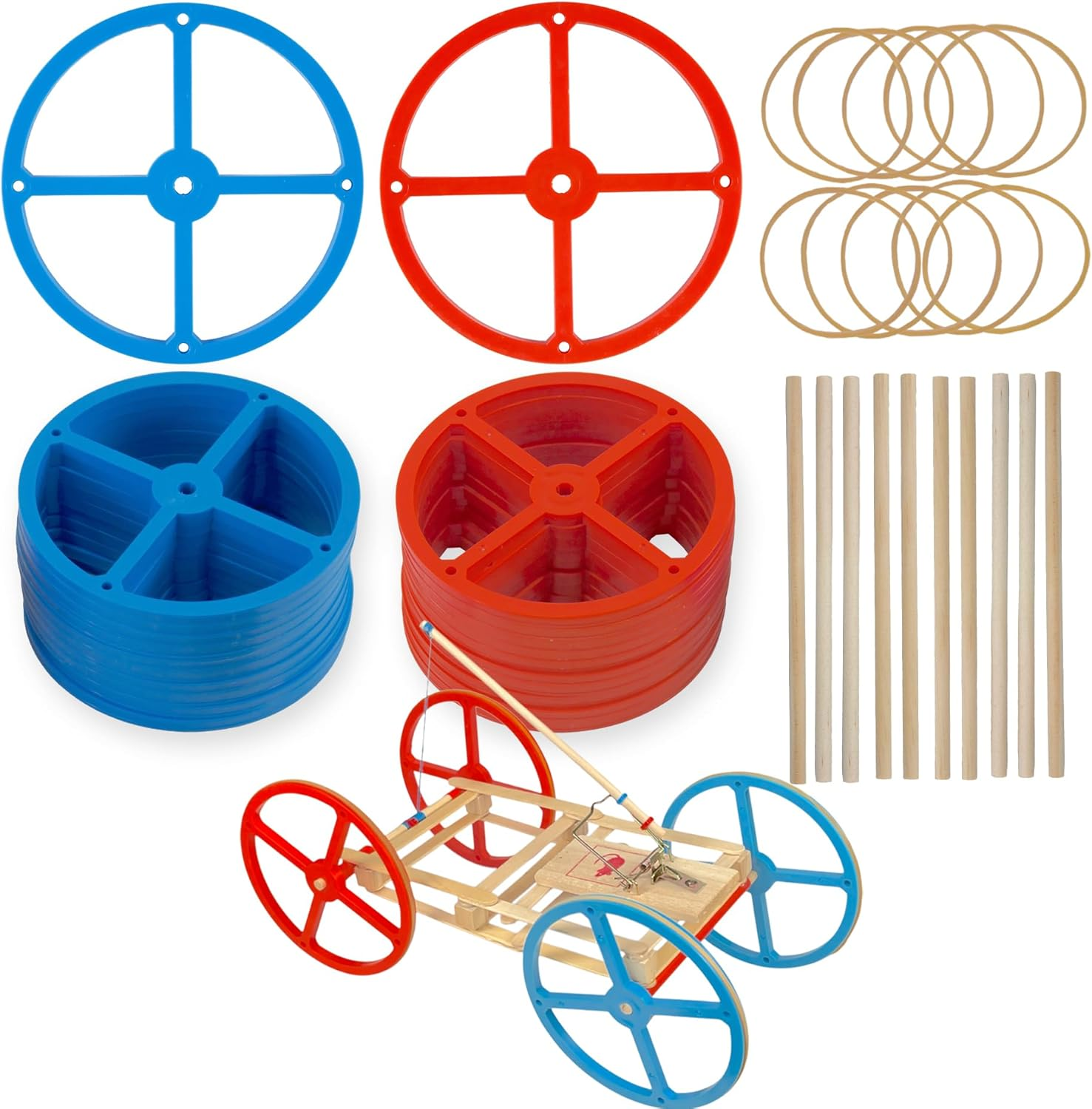 Large Plastic Project Wheels - 20 Wheels, 20 Rubber Bands, 10 Dowels, and a Project Idea - 4.75 Inch Wheel Diameter and 1/4 Inch Axel Hole image number 4