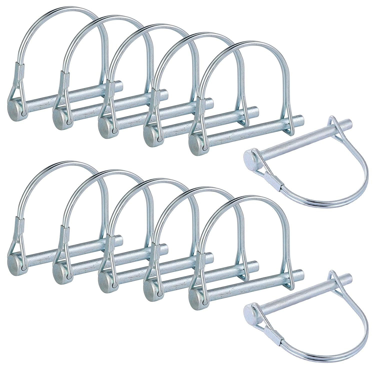 12PCS Wire Lock Pins, 1/4 Inch Heavy Duty Safety Coupler Pin Shaft Locking Pto Hitch Pin with round Arch Wire Retainer for Farm Trailers Lawn Garden image number 3
