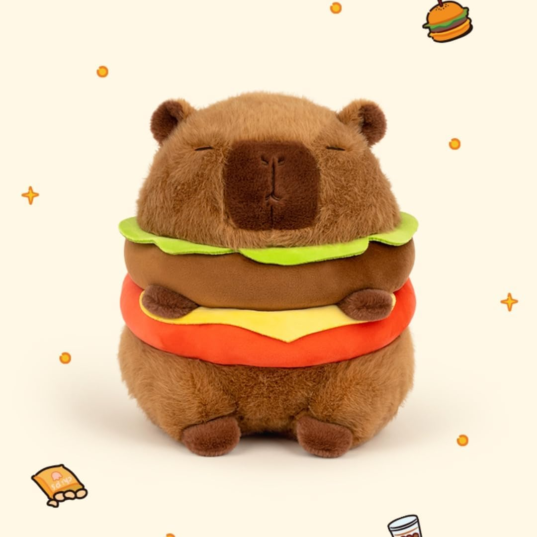 Realistic Capybara Burger Plush, Cute Capybara Stuffed Animal Pillow Plushie Toy, Soft Hamburger Food Stuffed Toys Doll for Birthday Kids Gifts 7.87'' image number 1