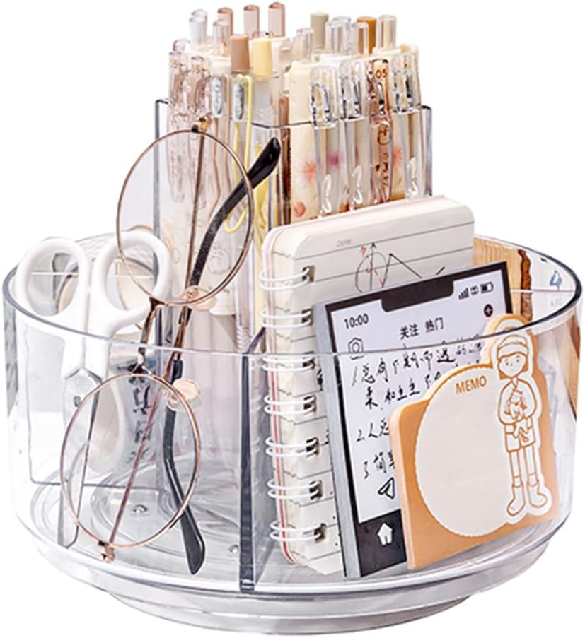Acrylic Desk Pencil Pen Holder, 5 Slots 360&deg; Degree Rotating Organizers for Desktop Storage Stationery Pot Office School Home Desktop Marker Crayon Storage Stationery Loopunk (5 Slots) image number 1