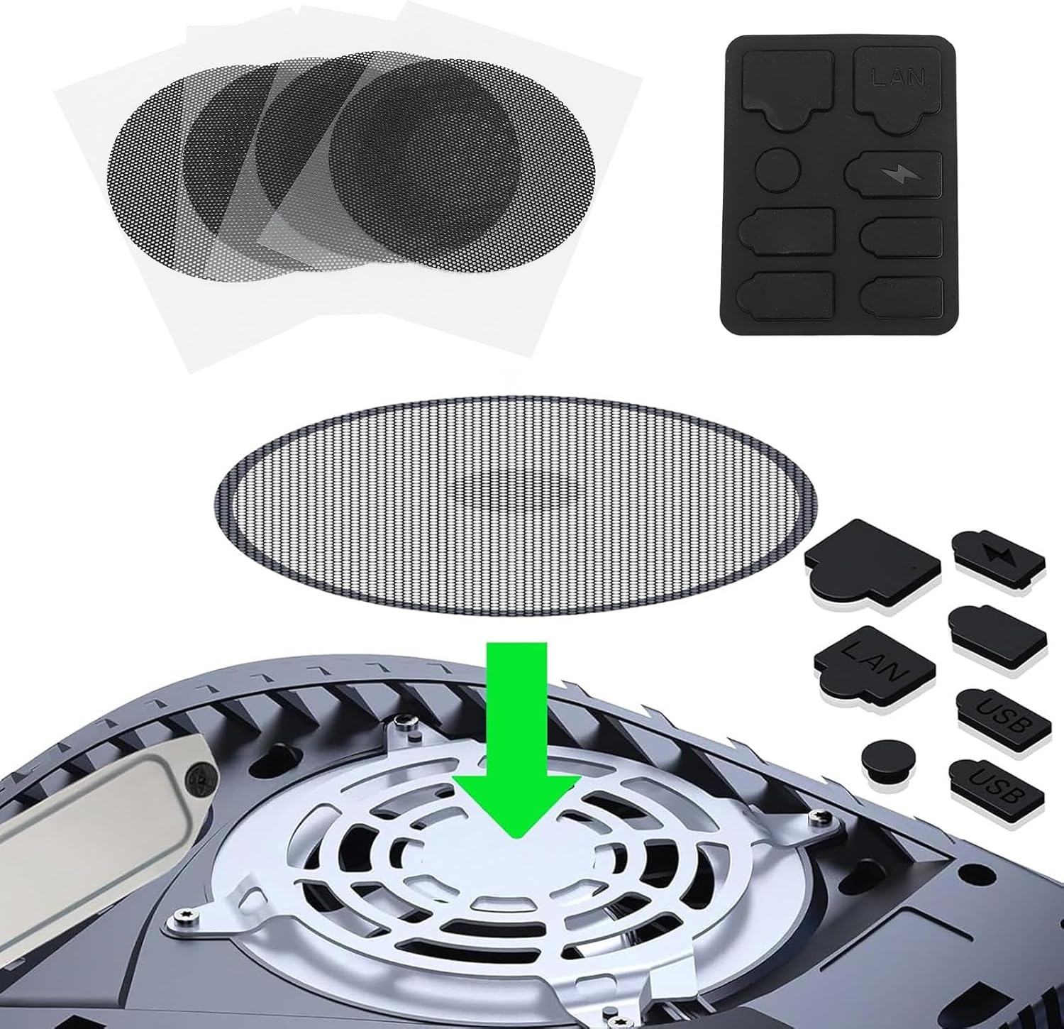 Dust Protector Cover Kit, with Port Plugs and Fan Dust Filter for Slim, Breathable Mesh Dust Cover, Silicone Dust Plugs, for Digital & Disc Edition image number 1