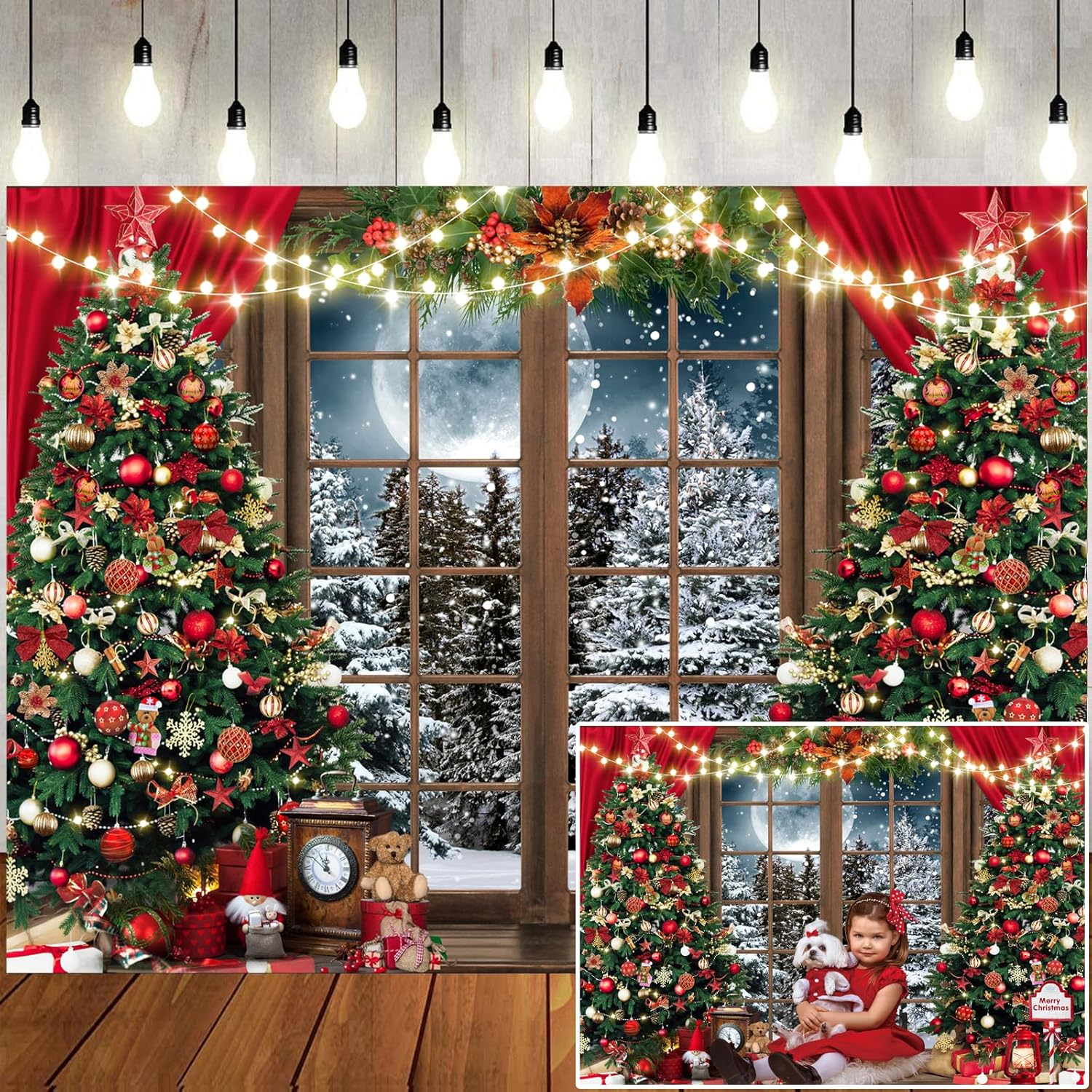 LTLYH 8X6Ft Christmas Photography Backdrop Winter Christmas Window Decoration Backdrop Christmas Party Banner Decorations Photo Backdrops Xmas Photo Booth Props Backdrop 229 image number 4
