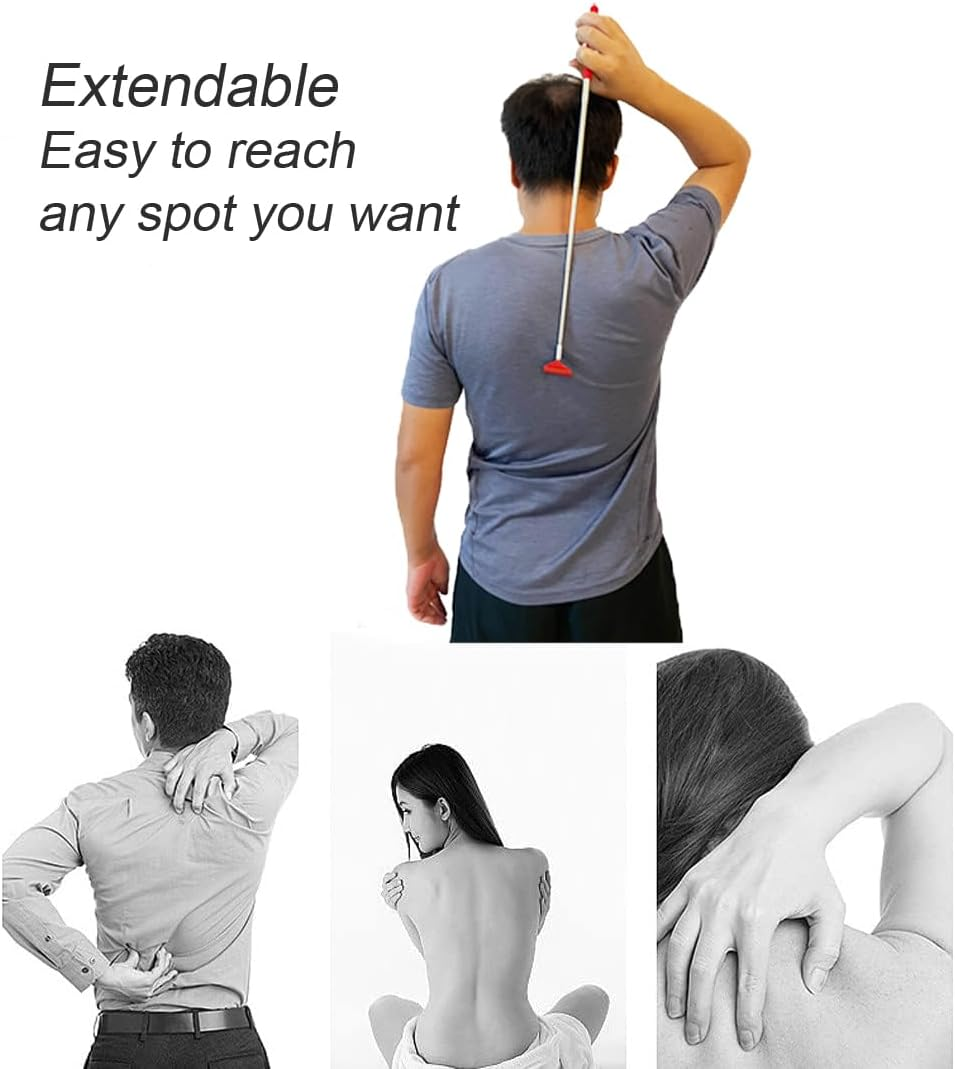 Back Scratcher, Portable Extendable Stainless Steel Telescoping Back Massager for Adults Men Women Itch Relief with Rubber Handle (Red) image number 2