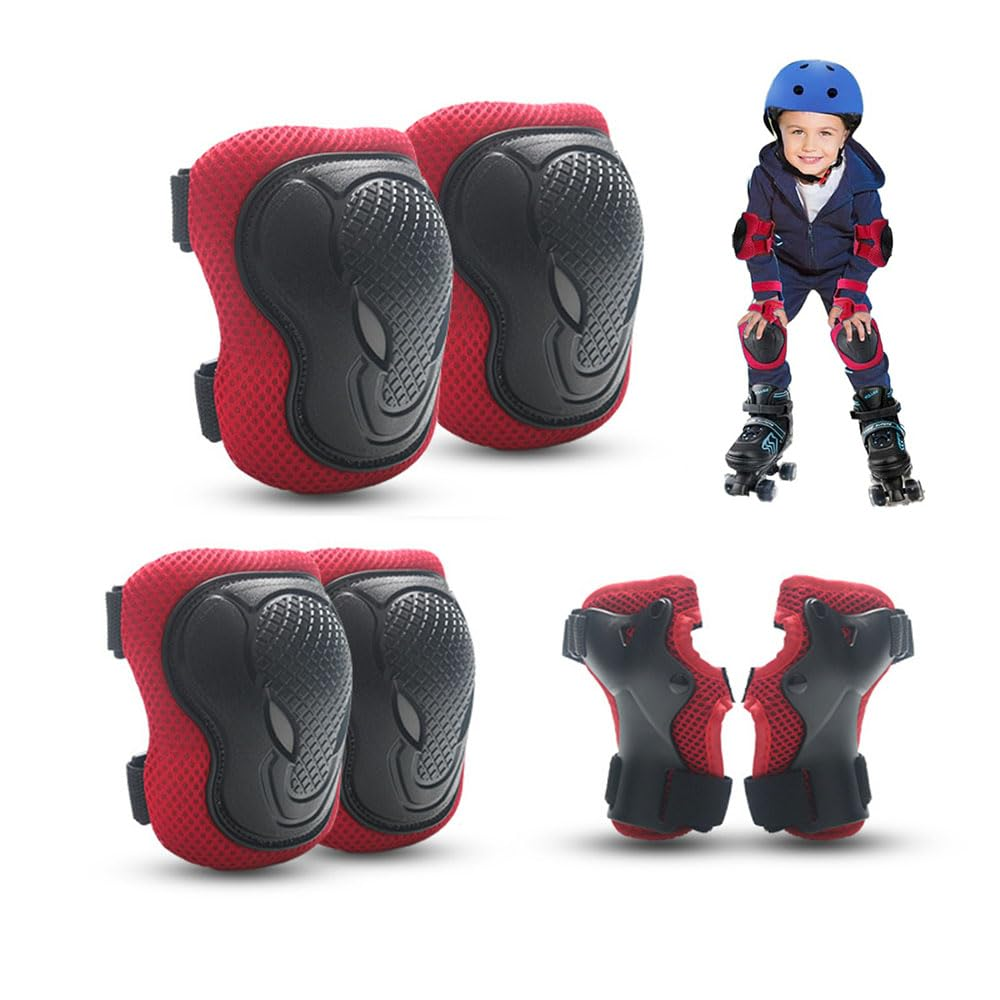 JZS Knee Pads for Kids, Youth Knee Pads and Elbow Pads Set with Wrist Guards 3 in 1 for Skating Cycling Bike Rollerblading Scooter for Boys Girls(Red) image number 3