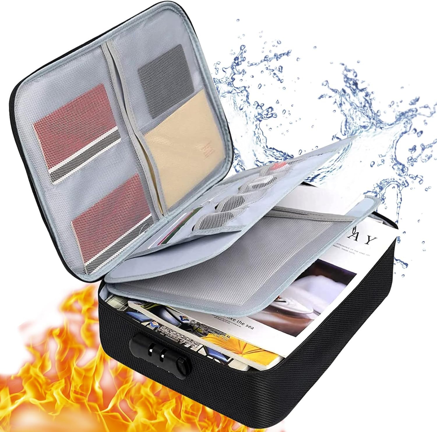Fireproof Document Bag with Lock - Safe Box Fireproof Waterproof,Fireproof Safe Document Organizer for Travel, Fireproof File Storage Bag with Lock 28 * 37 * 10Cm image number 1