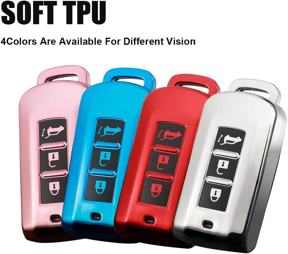 HIBEYO Key Fob Cover for Mitsubishi Outlander Sport Eclipse Cross ASX Mirage Fortis Car Accessoreis with Keychains 2022