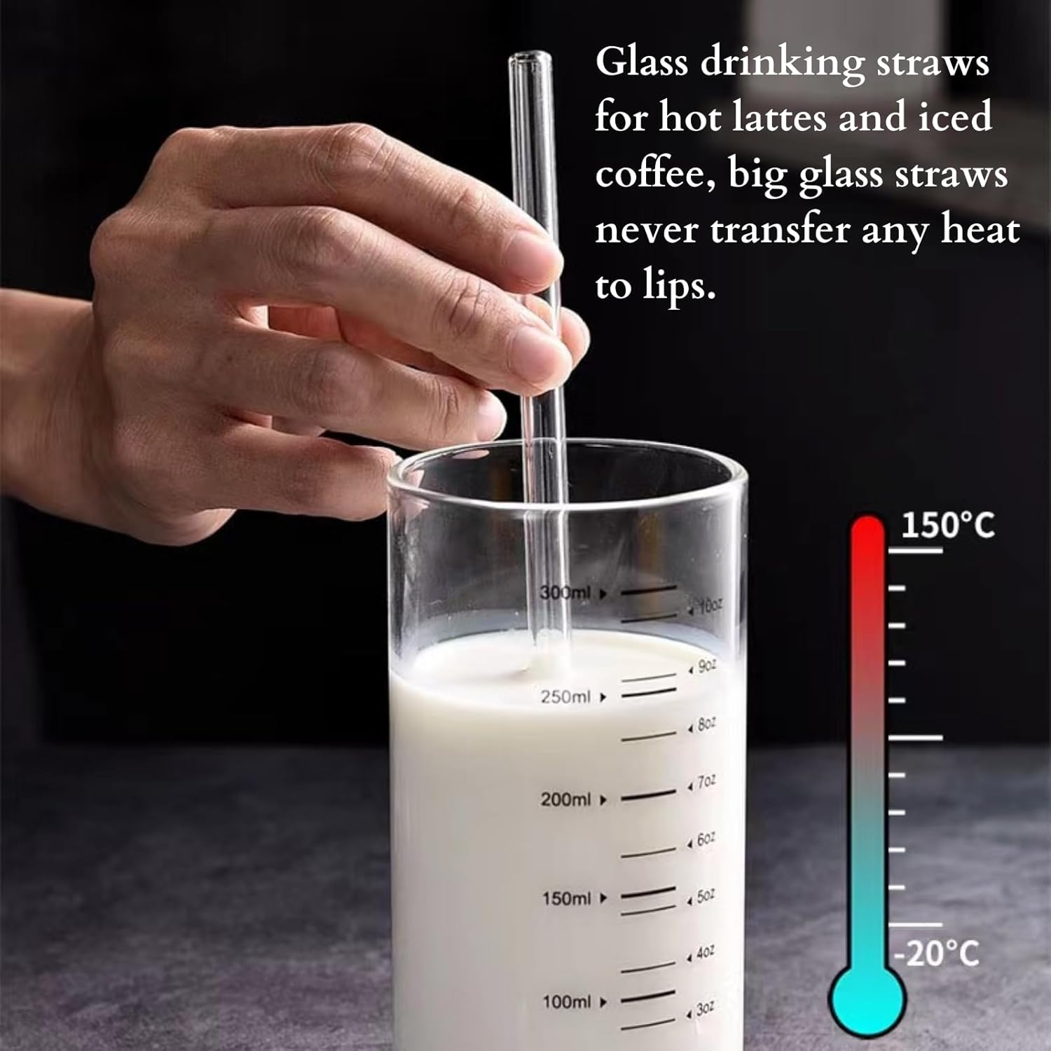 6 Pack Reusable Glass Drinking Straws Smoothie Straws for Milkshakes Frozen Drinks Smoothies Iced Tea Environmentally Friendly 0.8 * 20Cm (Transparent) - Transparent image number 2