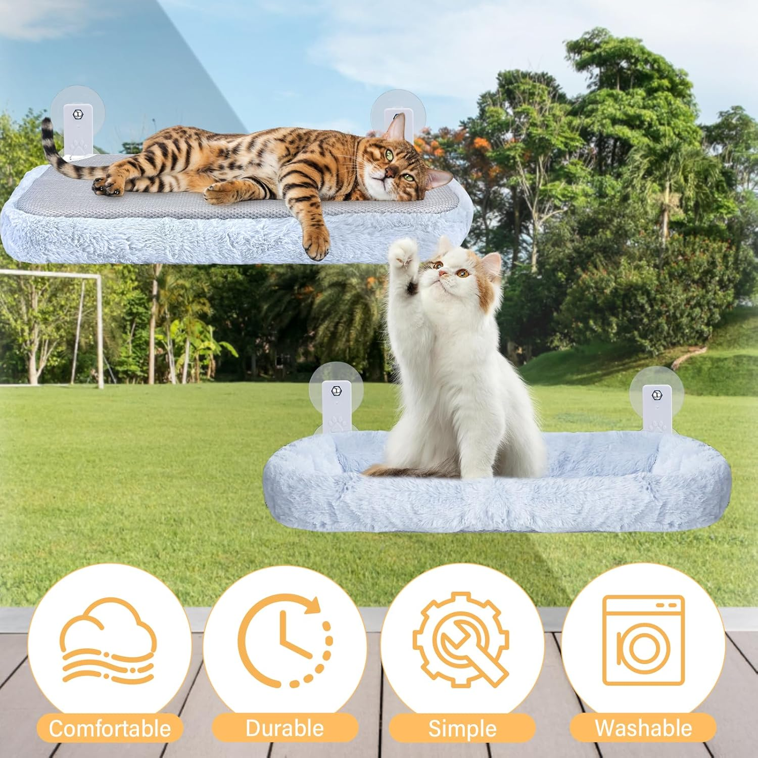 Cat Window Hammock Folding 52 * 30Cm, Cat Window Perch Upgrade Strong Suction Cup, Removable and Washable Dual-Purpose Cloth Pad,Weight Capacity 40Lbs,Easy to Assemble,Grey image number 2