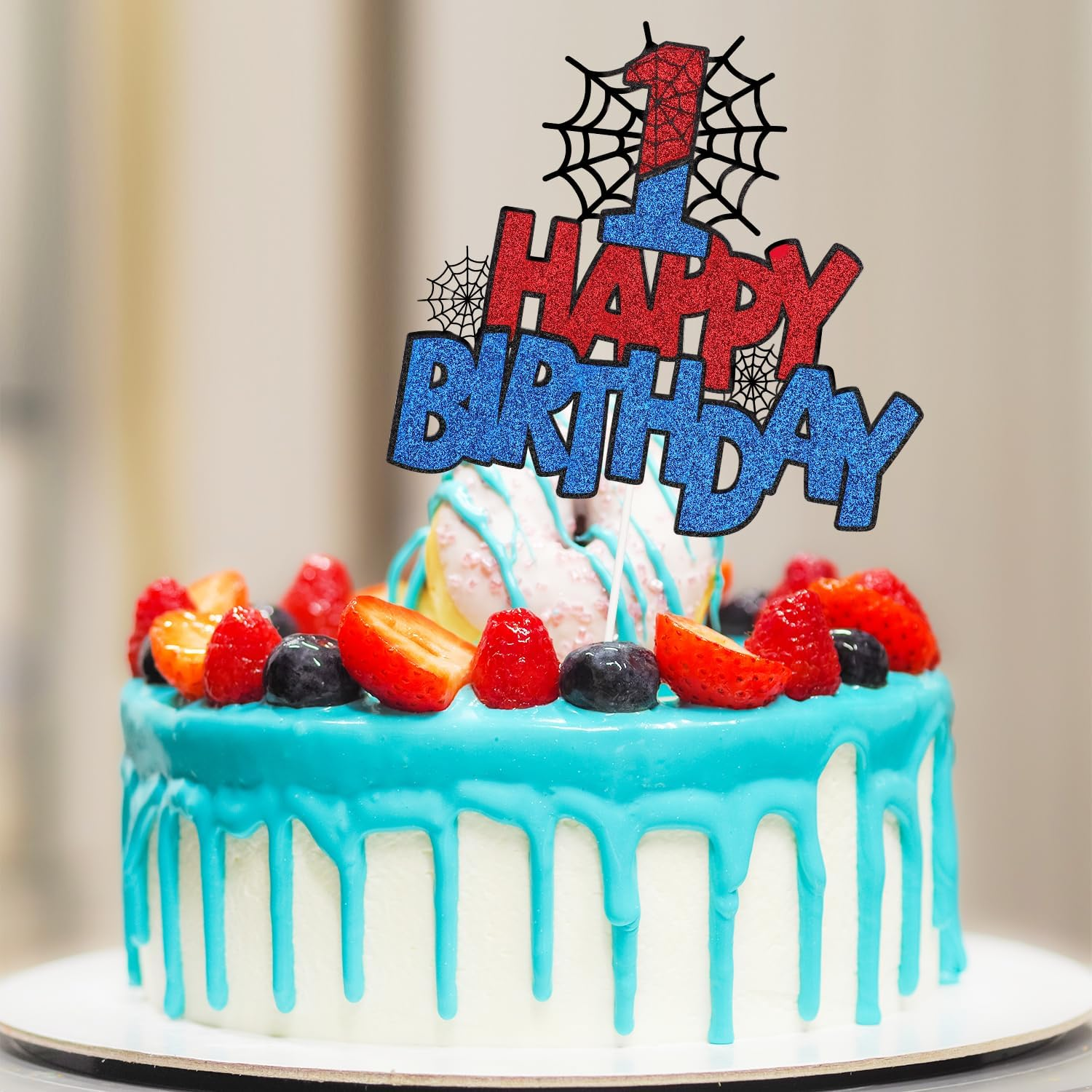 Spider Happy Birthday Cake Topper, Double-Sided Spider Cupcake Topper Number Birthday Cake Topper Spider Cake Decorations Birthday Cake Decorations for Boys Girls(Number 1) image number 3