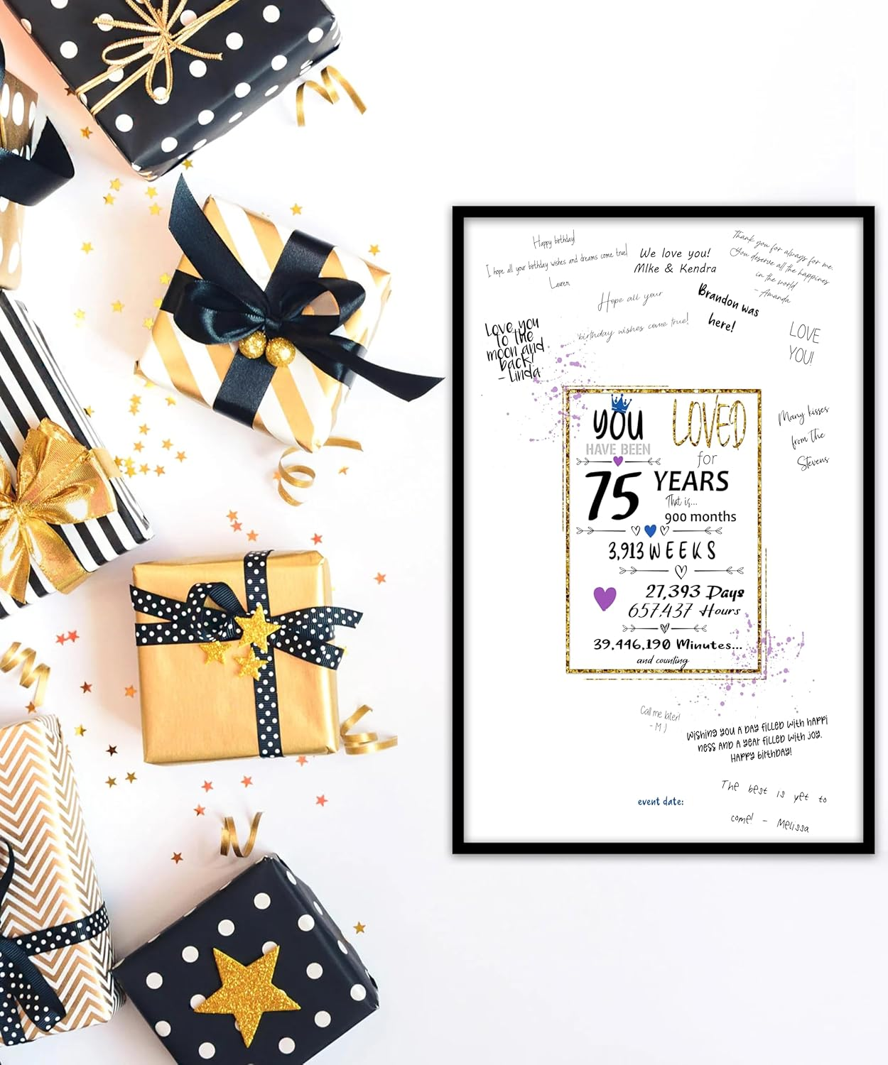 75Th Birthday Party Guest Book Poster - Table Centerpiece Decoration Banner for Women or Men Turning 75 Years Old - Sweet Guest Book Alternative - Size A3 Art Anniversary Keepsake Sign for Wishes image number 3