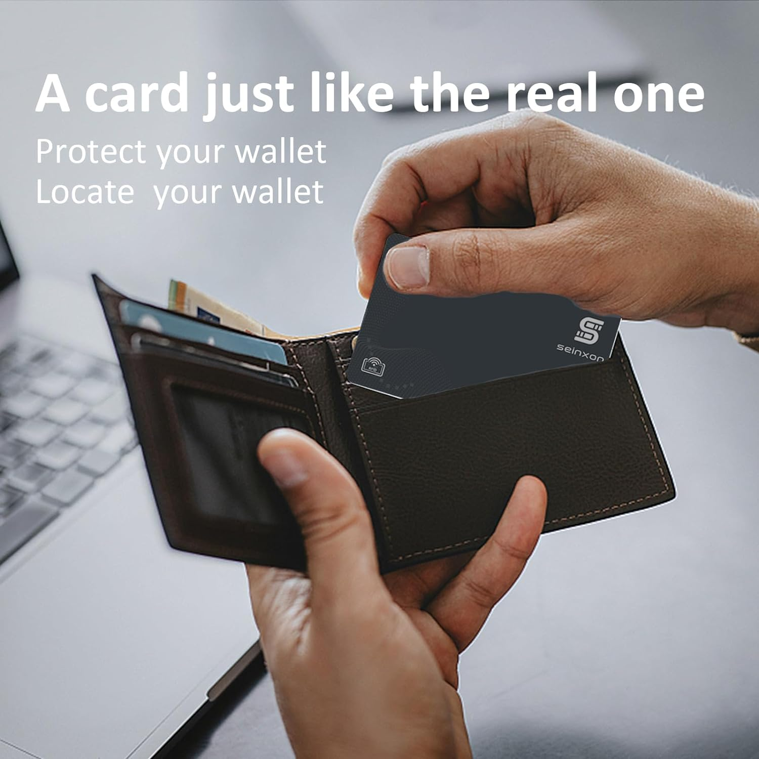 SEINXON Wallet Finder RFID Blocking Card IP68 Item Tracker with Recharge Clip Works with Apple Find My APP & Network (Ios Only), Grey image number 2