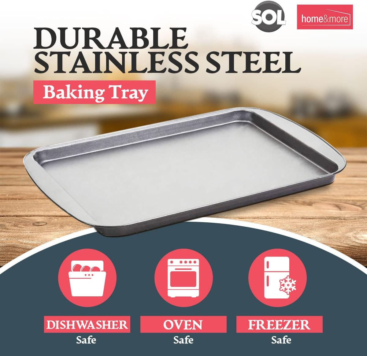 SOL 2Pk Everyday Large Oven Trays Set 38 X 25Cm | Durable Flat Stainless Steel Baking Trays for Oven | Baking Sheets Pan Cooking Trays for Oven | Bakeware Tins and Trays | Baking Tins