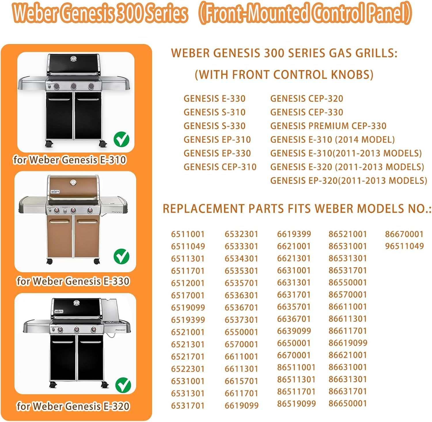 62752 19.5" Grill Burner for Weber Genesis 300 Series, Genesis E310 E320 E330 S310 S320 S330 EP310 EP320 EP330 Gas Grill with Front Control Knob, Stainless Steel Burner Tube, 4 Pack image number 5