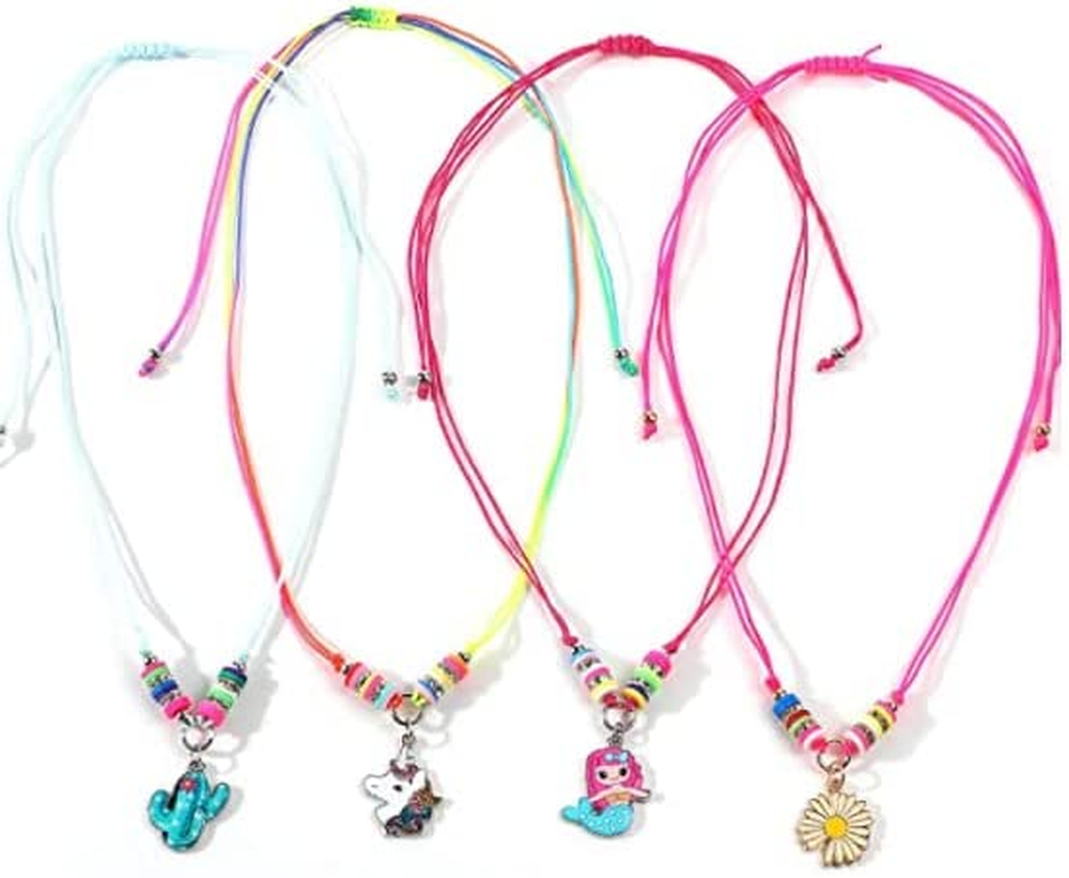 24 Pcs Kids Jewelry for Girls Woven Friendship Bracelets and Necklaces Set with Animal Unicorn Mermaid Butterfly Flower Pendants Little Girls