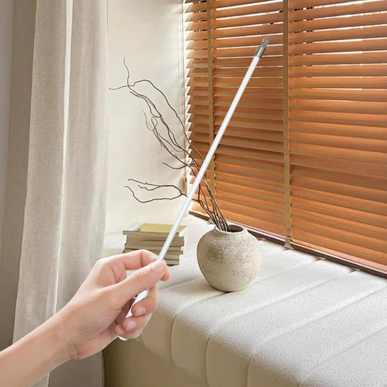INCAUCA 4 Pack Blind Wand with Metal Hook, 12 Inch White Fiberglass Window Blind Tilt Wand, Vertical Blind Wand Control Replacement, Blind Rod Replacement, Blind Opener Stick image number 3
