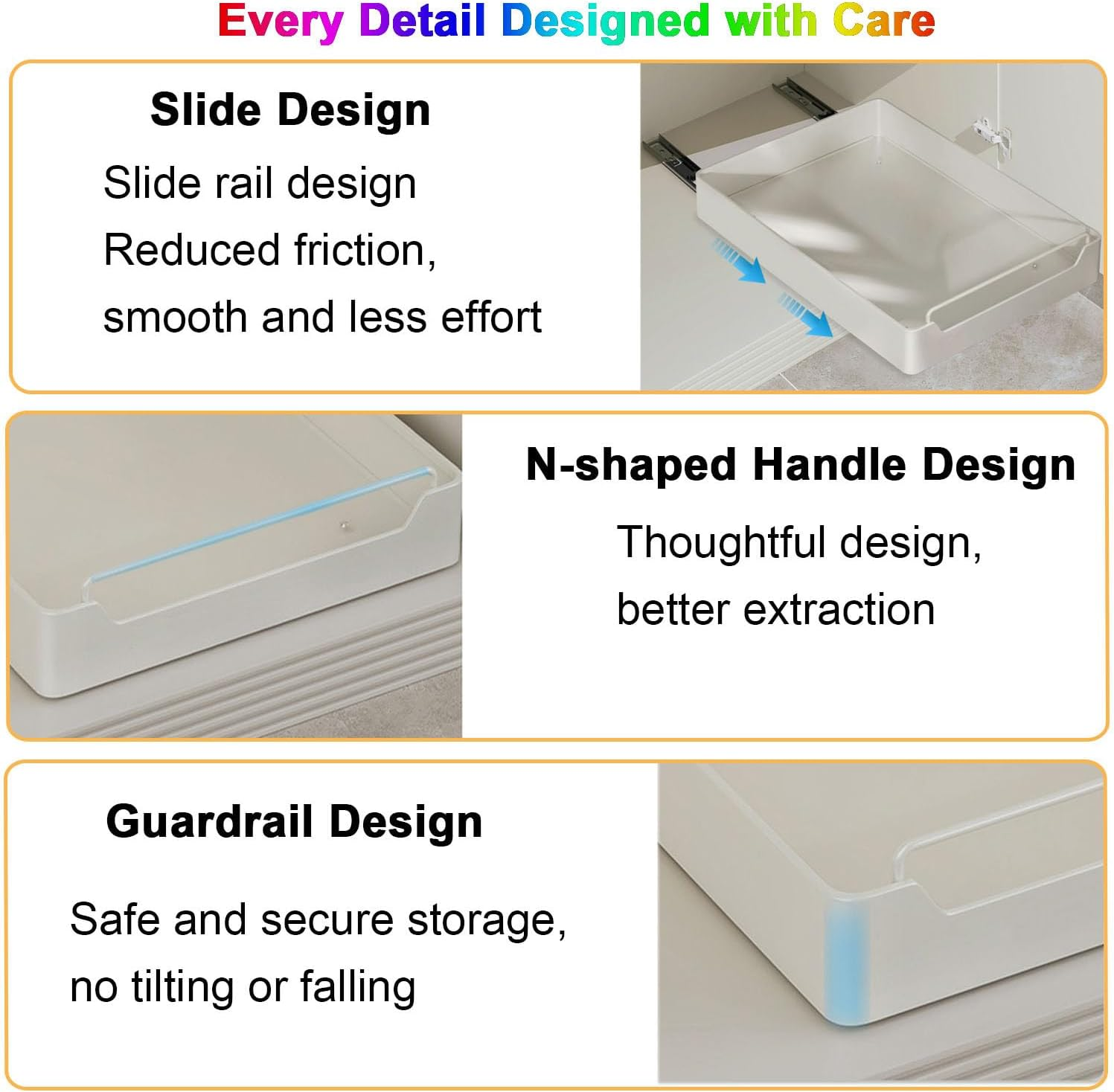 Pull Out Cabinet Organizer, WADY Pull Out Drawers for Cabinets Fixed with Adhesive Film, Adjustable Peel Stick Slide Out Drawers for Kitchen Cabinets Pantry Bathroom-43Cm Deep(11.8" W)