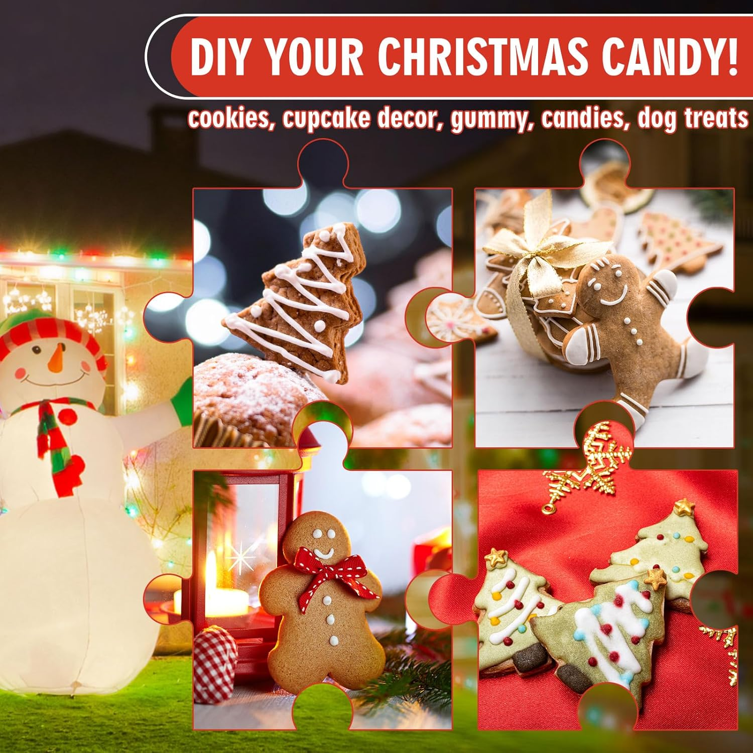 Anydesign Christmas Silicone Molds Mini Xmas Tree & Gingerbread Candy Chocolate Mould Christmas Non-Stick Fondant Baking Mold for Handmade Soap Pudding Jelly Cake Cupcake Topper Decor, 2Pcs