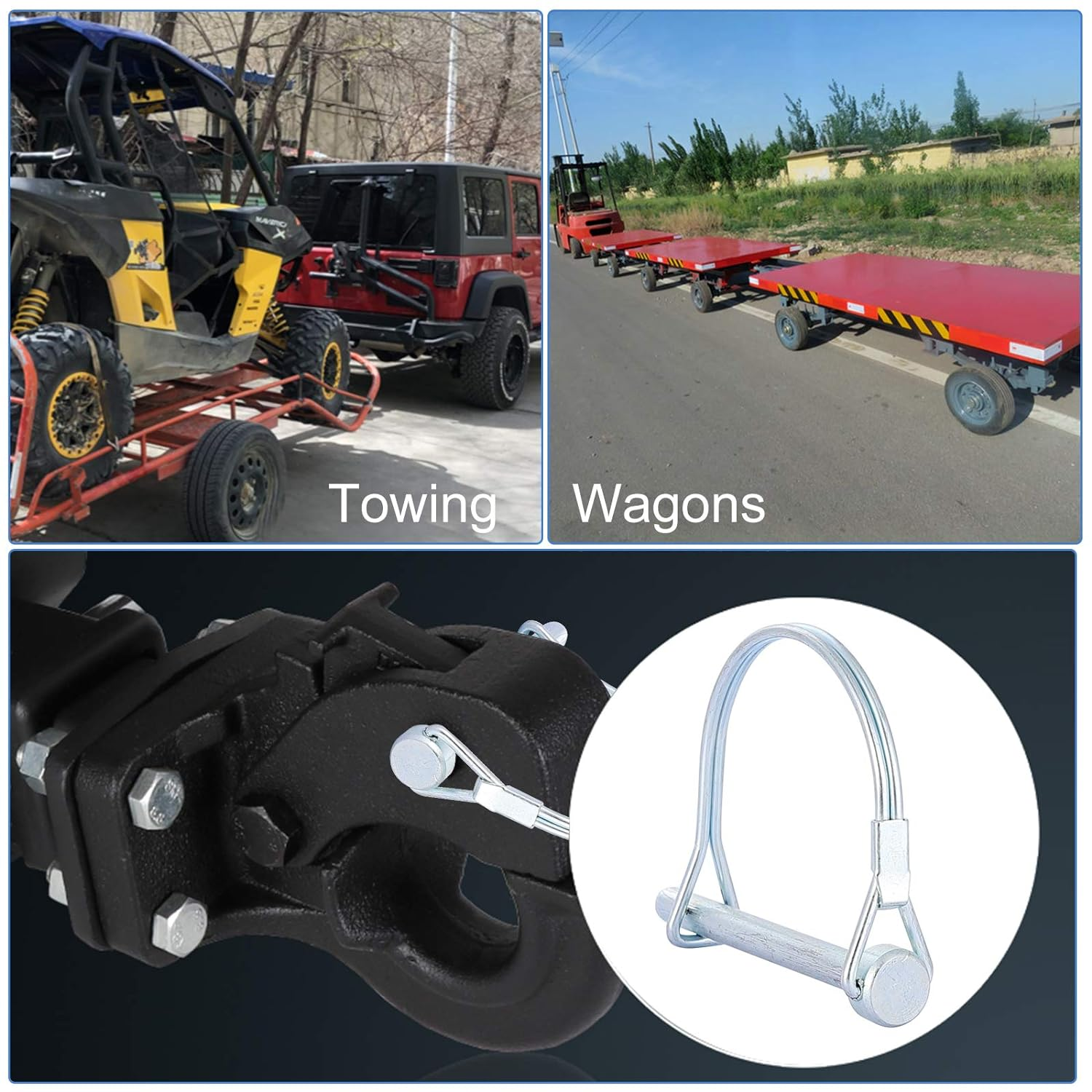 12PCS Wire Lock Pins, 1/4 Inch Heavy Duty Safety Coupler Pin Shaft Locking Pto Hitch Pin with round Arch Wire Retainer for Farm Trailers Lawn Garden image number 6