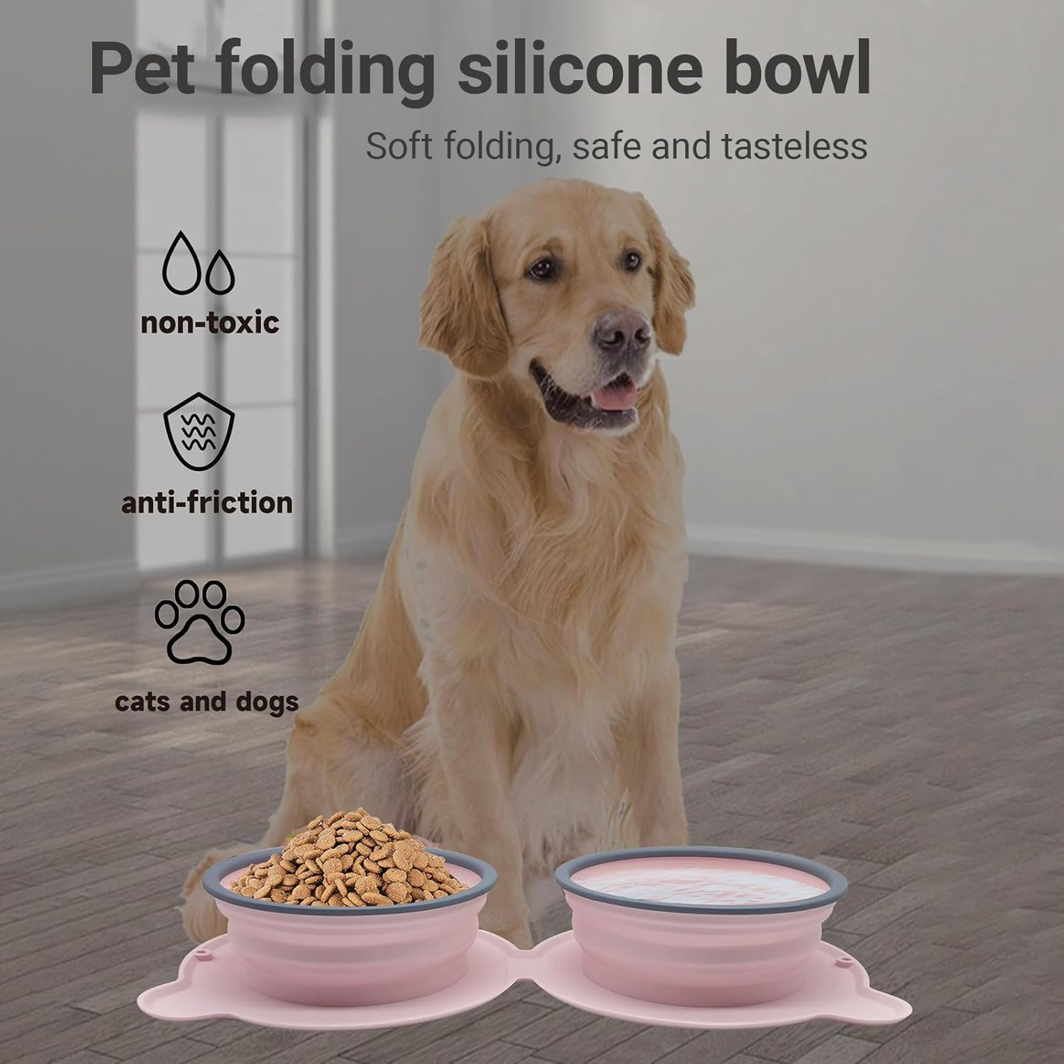 Silicone Collapsible Dog Bowl - 2-In-1 Travel Pet Bowl with Spillproof & Non-Slip Design | 500Ml/300G Portable Feeder for Camping Hiking | Easy Clean Foldable Dish for Small to Large Dogs Cats (Pink) image number 1