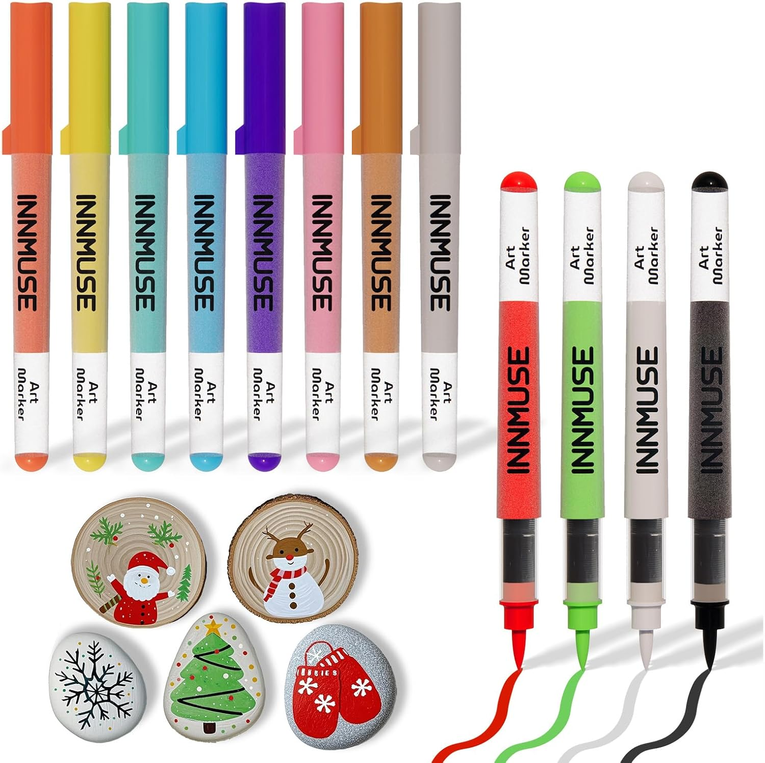 12-Color Acrylic Paint Markers with Brush Tip, Fabric Paint Markers for Clothes, Acrylic Pens for Rock, Canvas, Wood & DIY Crafts, Art & Craft Supplies Kit image number 4