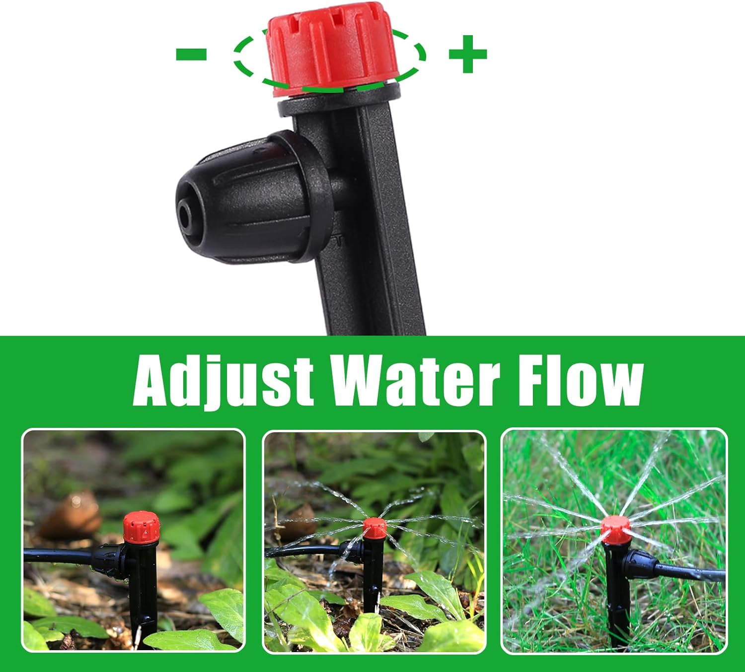 Drip Irrigation Emitters Adjustable 360 Degree Drip Emitters on 5" with Stake for 1/4" Drip Irrigation Tubing,Irrigation Drippers Ideal for (4-7Mm) Garden House Watering System. (25Pcs-Red Drip)