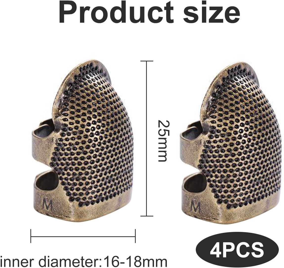 4 Pcs Sewing Thimbles, Funcyboo Adjustable Metal Sewing Thimble Embroidery Finger Protector Thumb Thimble for Knitting DIY Sewing Tools (M)