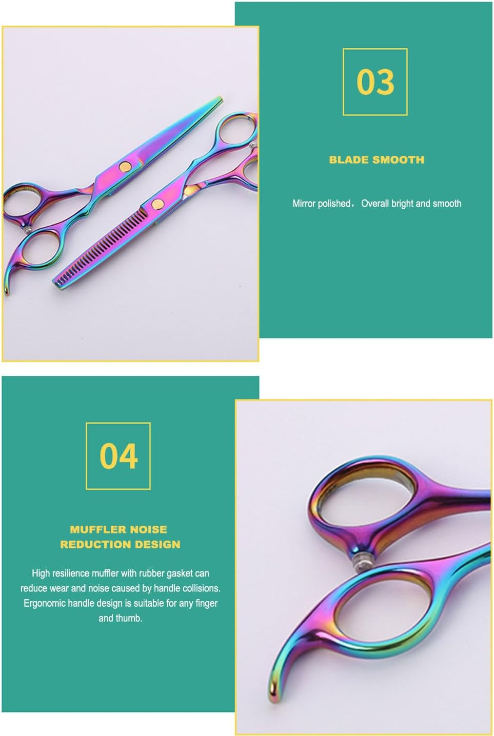 Vivva Hair Cutting Scissors Kit,10 Pcs Professional Haircut Scissors Kit with Cutting Scissors,Thinning Scissors,Comb,Barber Cape,Hair Clips,Hairdressing Shears Set for Barber and Home Rainbow image number 3