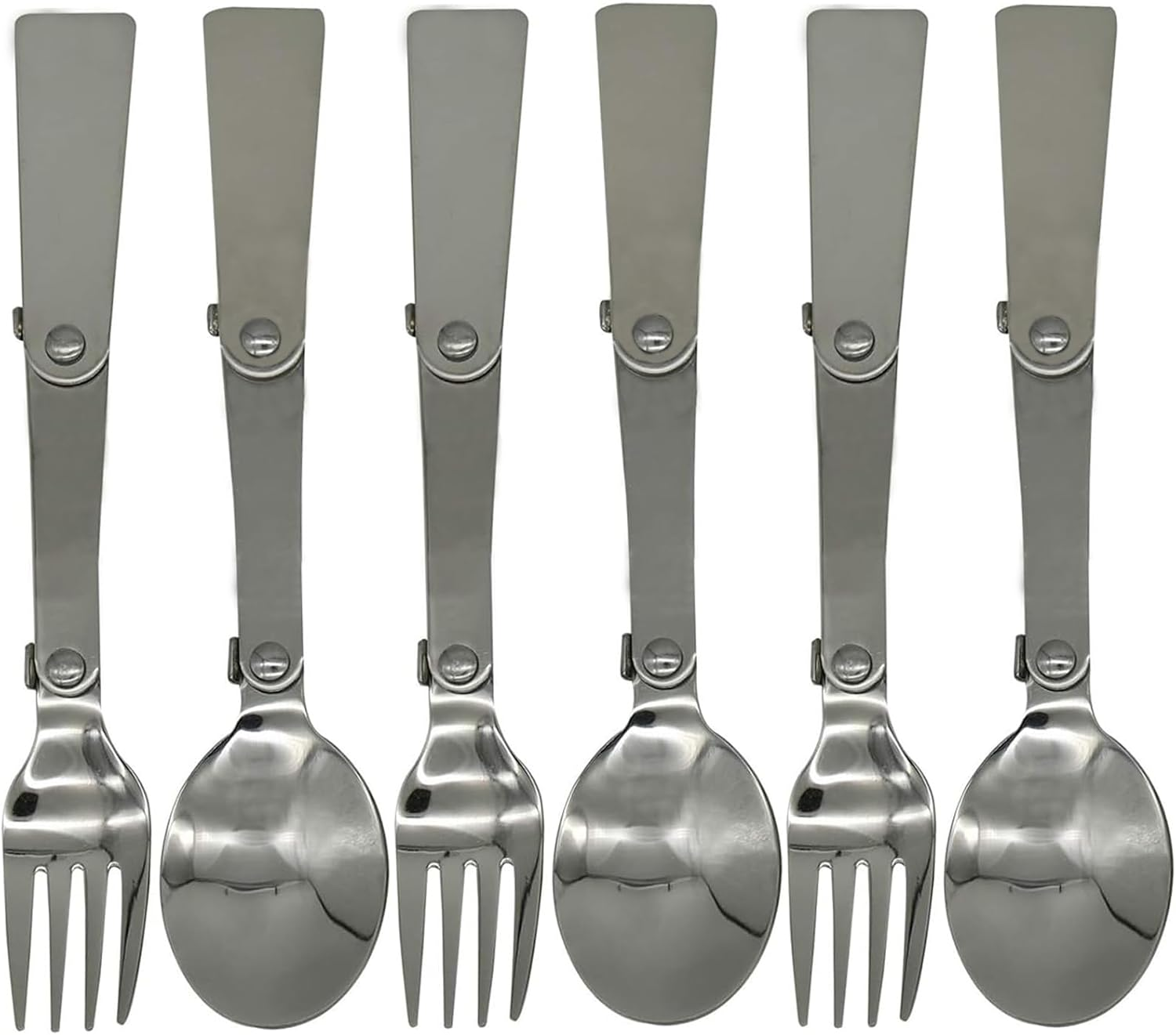 Maydahui 6 PCS Foldable Spoon Fork Portable Camping Cutlery SUS 18/10（304）Stainless Steel Spork Multi-Functional Folding Fruit Forks for Travel Outdoors Tableware Hiking Survival Camping image number 6
