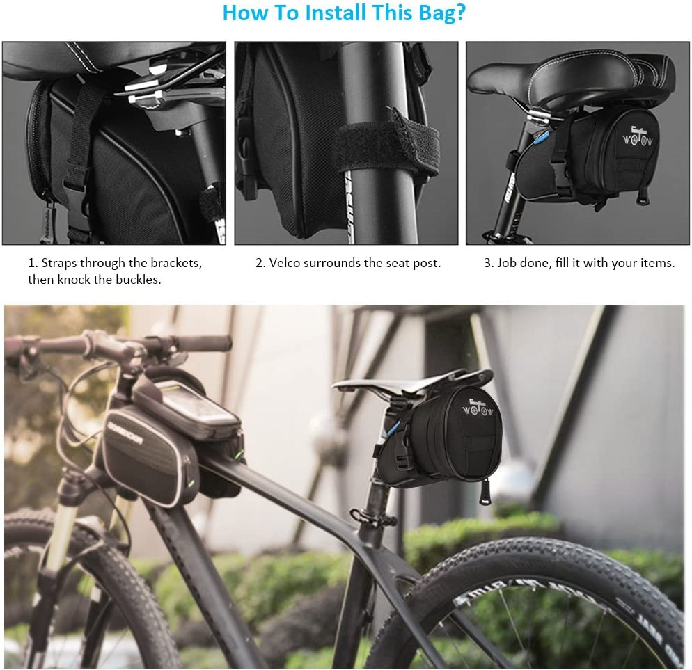WOTOW Multi-Functional Bike Saddlebag，Bicycle Rear Seat Trunk Bag under Seat Bike Perfect Size Accessories Storage Pouch Ultralight Cycling for Mountain, Beach or Road Bikes image number 1