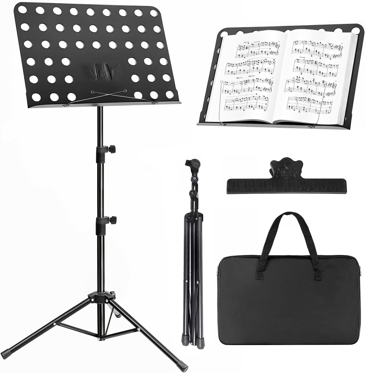 Yazoni Music Stand, Foldable Portable Sheet Music Stand with Carrying Bag, Adjustable Music Sheet Stand for Orchestra, Violin, Piano - Professional Musical Equipment Stand with Tripod Base image number 2