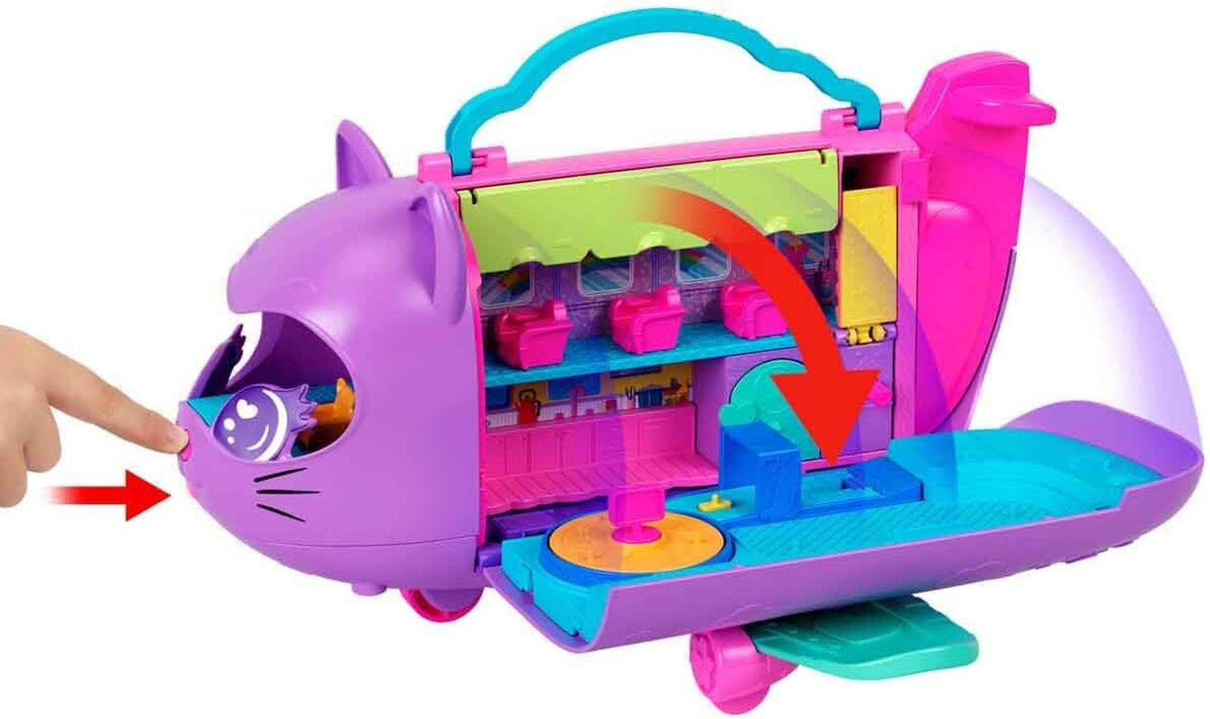 Polly Pocket Dolls and Playset, Kitty Airways Airplane, Travel Toy with 2 Micro Dolls and Pet, Spinning Stage and Accessories (Amazon Exclusive)