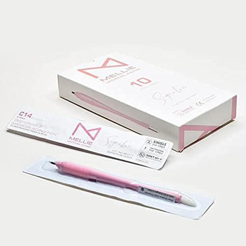 Mellie'S Signature Microblading Eyebrow Pen (Pack of 10) - Disposable Microblading Pen with Sterilized Blade, Comfortable Rubber Grip and Pigment Sponge for Flawless Bro (C14 NANO .15Mm, Pink) image number 3