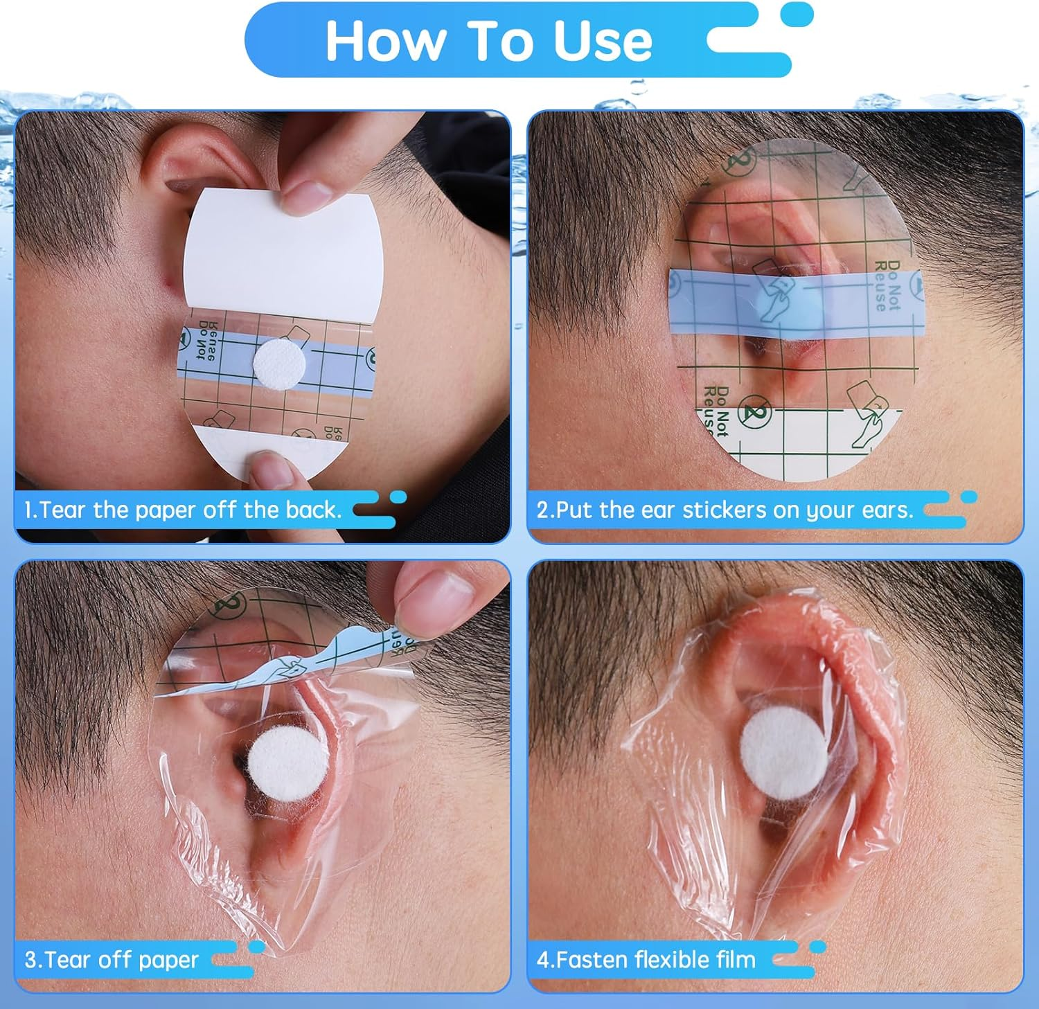 Disposable Waterproof Ear Patches 120 Pcs，Baby Ear Covers for Swimming Shower Ear Protectors with Soft Cotton, for Shower Surfing Snorkeling and Other Water Sports image number 4