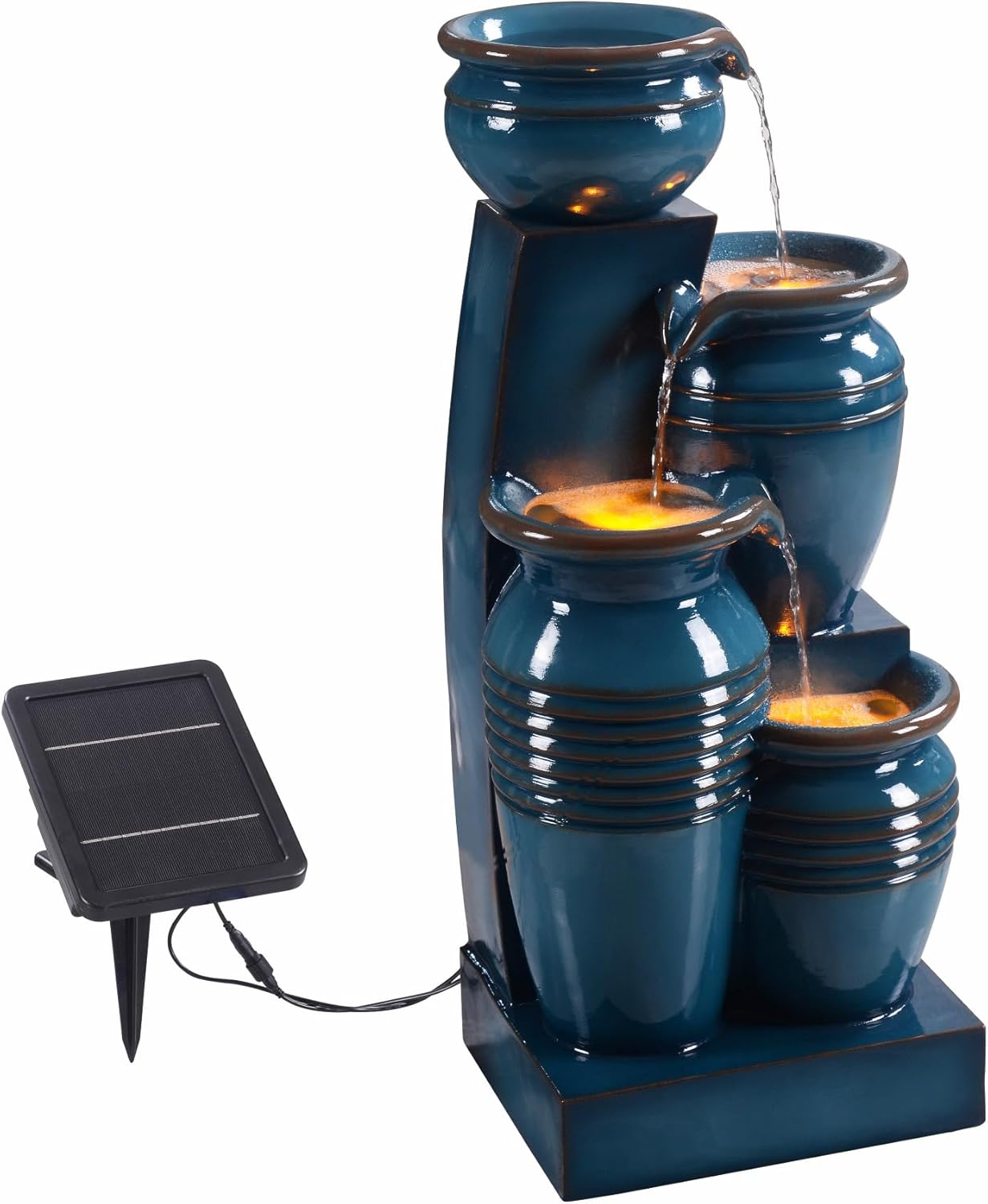 Teamson Home Solar Powered Outdoor 4 Tier Cascading Bowl Fountain 28.7In, Blue
