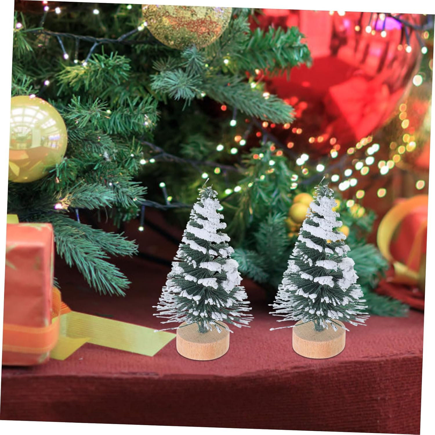 Mini Snow Covered Christmas Tree Ornaments 5Cm Flocked Pine Desktop Xmas Party Decoration 10-Pcs Set for Home and Office Table Display image number 2