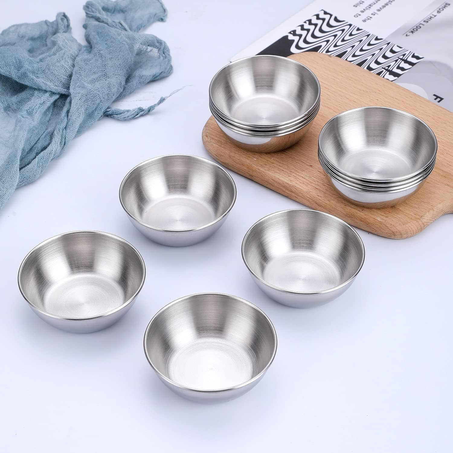 12Pcs Sauce Dishes 3.2 Inch Stainless Steel round Seasoning Dishes Bowls Condiment Cups Sushi Dipping Small Dish Bowl Saucers Mini Appetizer Plates Silver Color - Silver Sauce Dishes image number 2